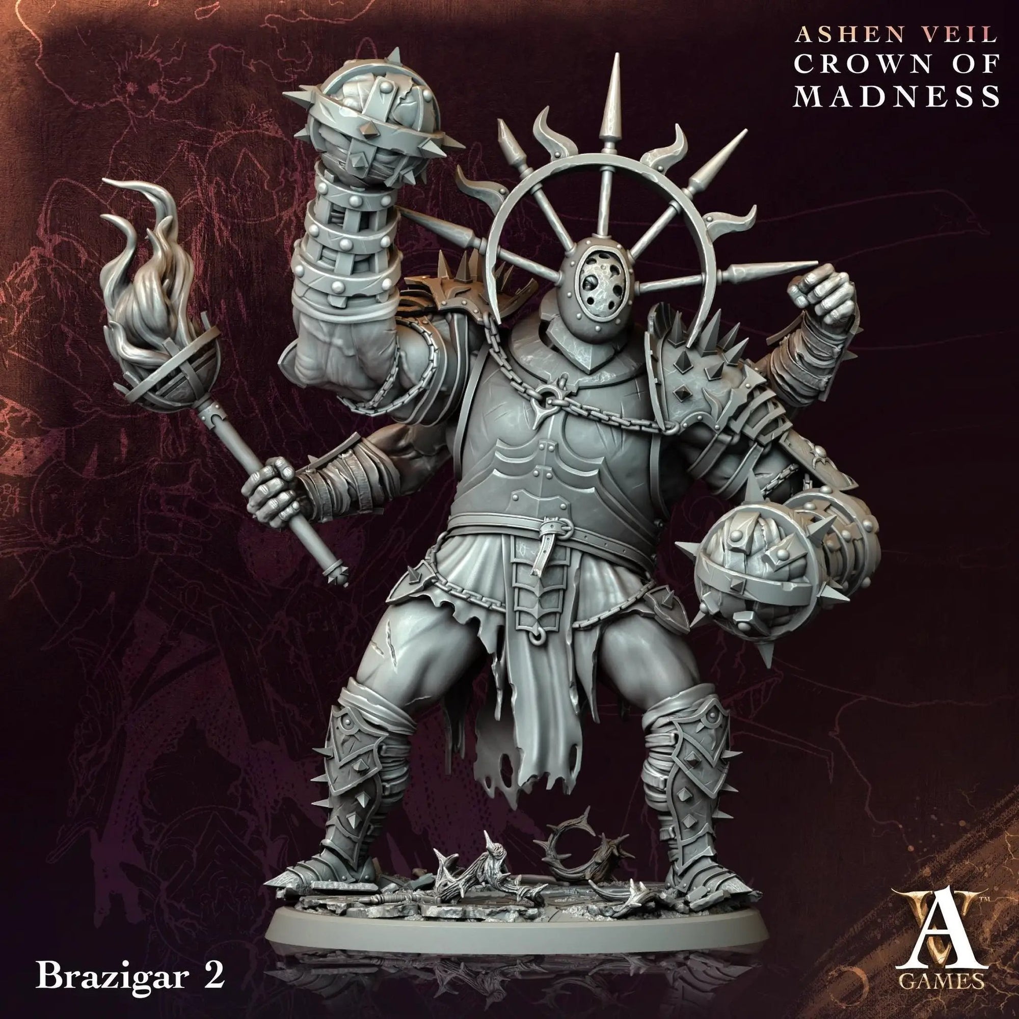 3D printed Brazigar miniature by Last Hope Miniatures for Archvillain Games, featuring detailed armor and dynamic pose.
