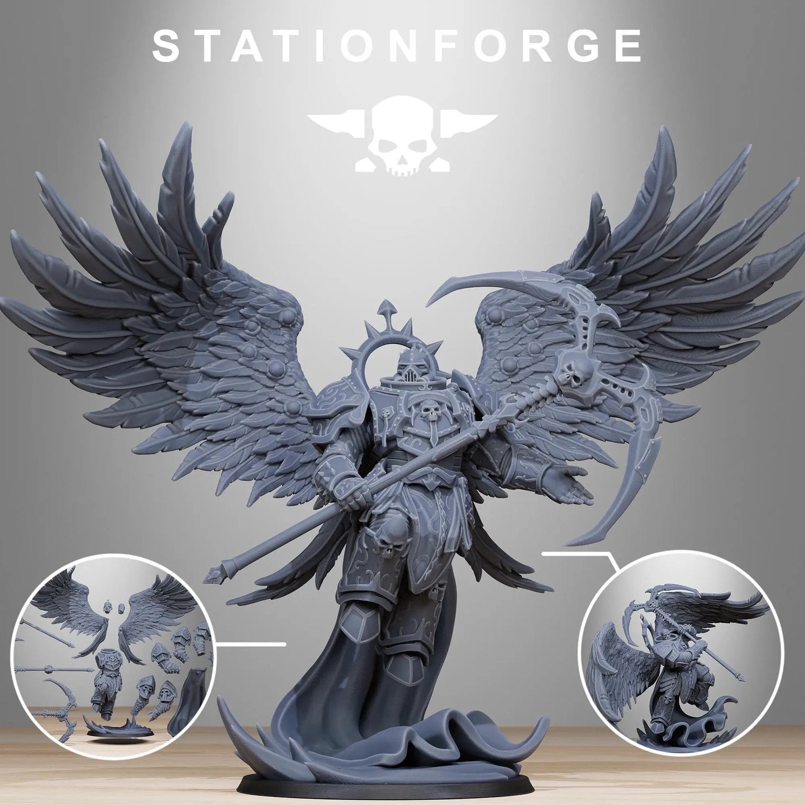 3D printed Corrupted Archon Angel miniature by Last Hope Miniatures, featuring detailed and dark fantasy angel design from StationForge.