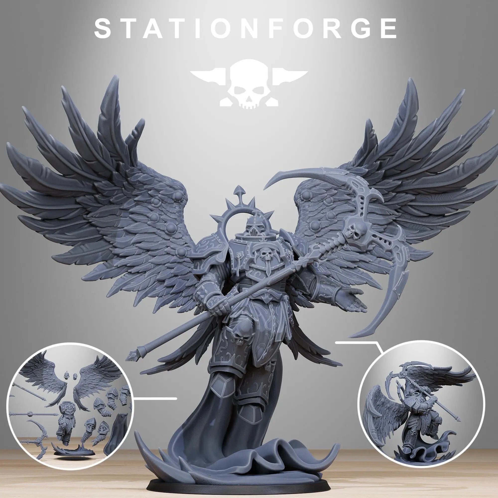 3D printed Corrupted Archon Angel miniature by Last Hope Miniatures, featuring detailed and dark fantasy angel design from StationForge.