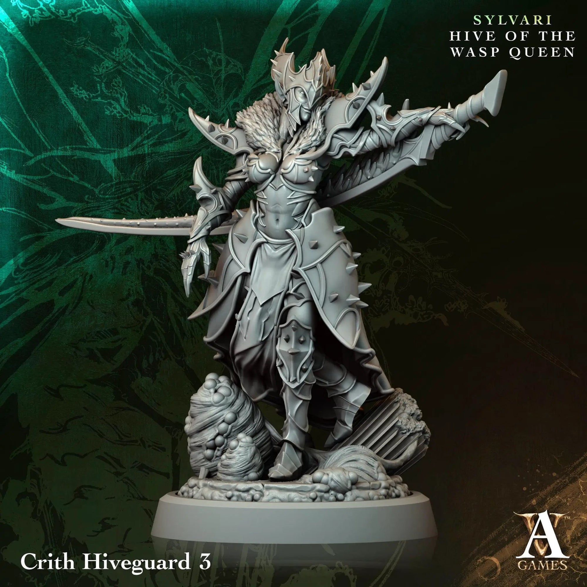 3D printed Crith Hiveguard miniature by Last Hope Miniatures for Archvillain Games, detailed insect-like creature with textured armor.
