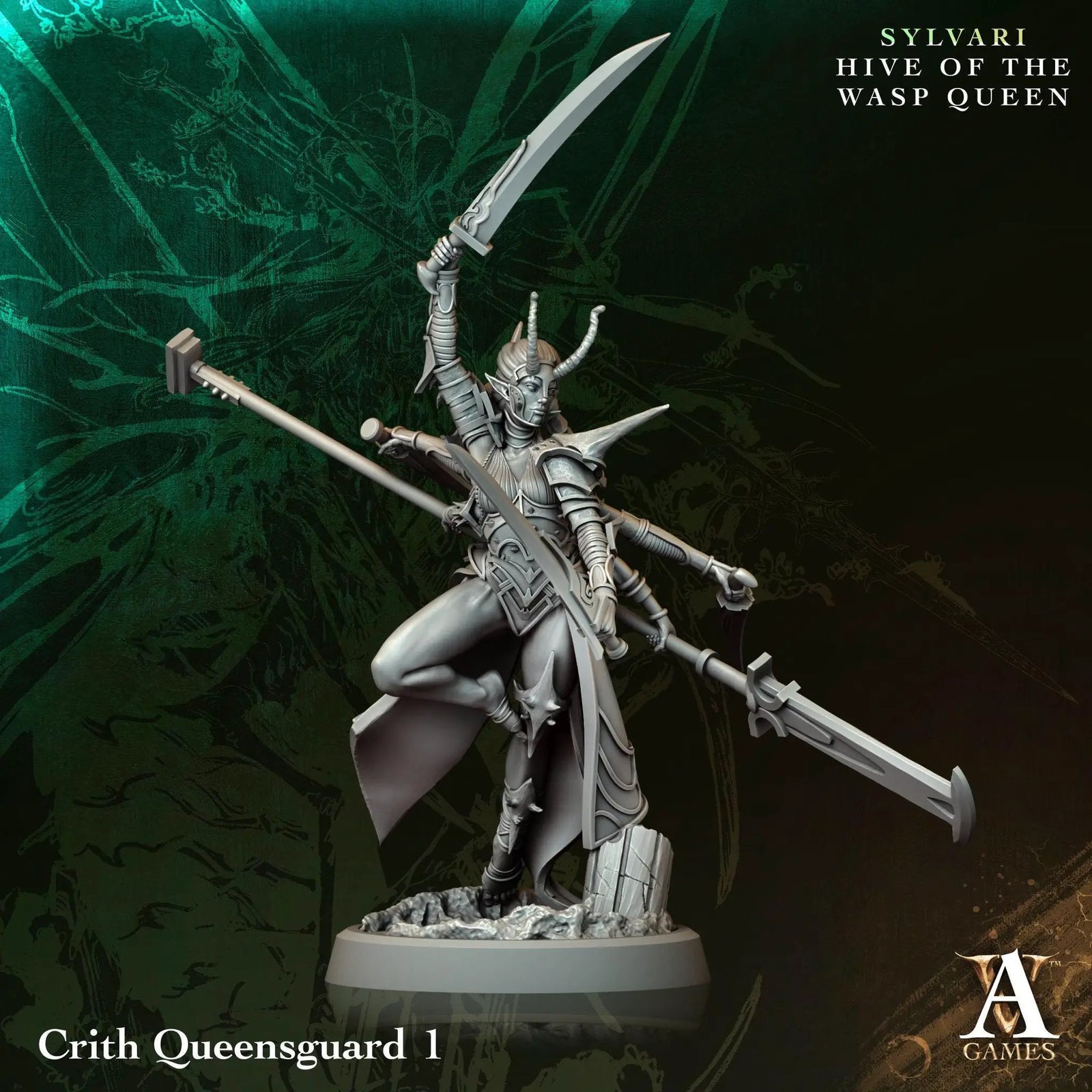 3D printed Crith Queensguard miniature by Last Hope Miniatures for Archvillain Games, shown in detailed close-up.
