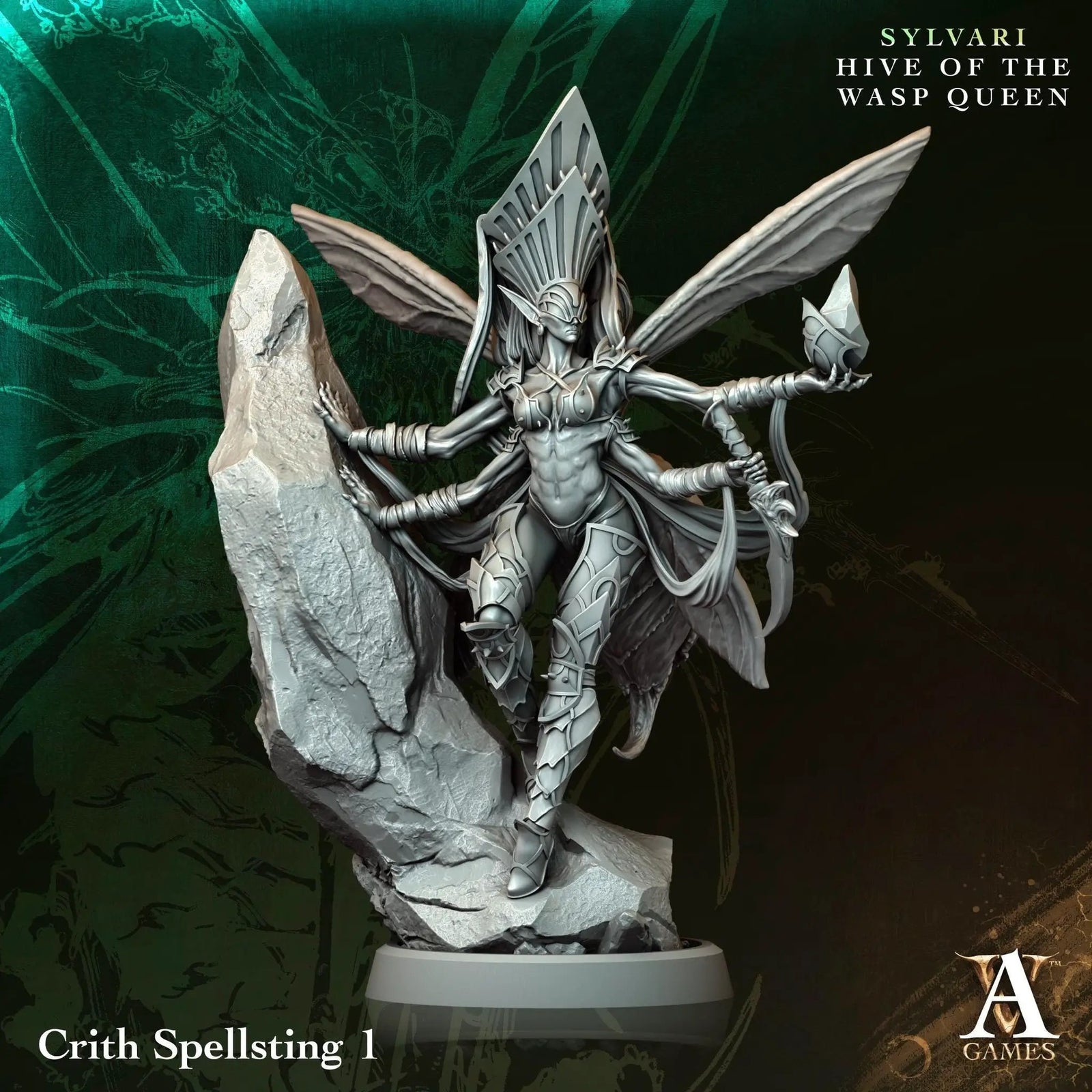 3D printed Crith Spellsting miniature by Last Hope Miniatures for tabletop gaming, featuring detailed spellcasting character design.