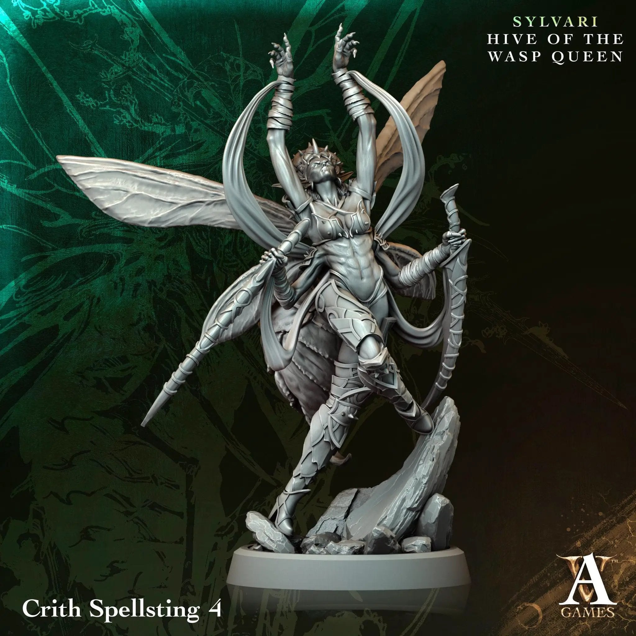 3D printed Crith Spellsting miniature by Last Hope Miniatures, detailed fantasy character from Archvillain Games, painted and ready for display