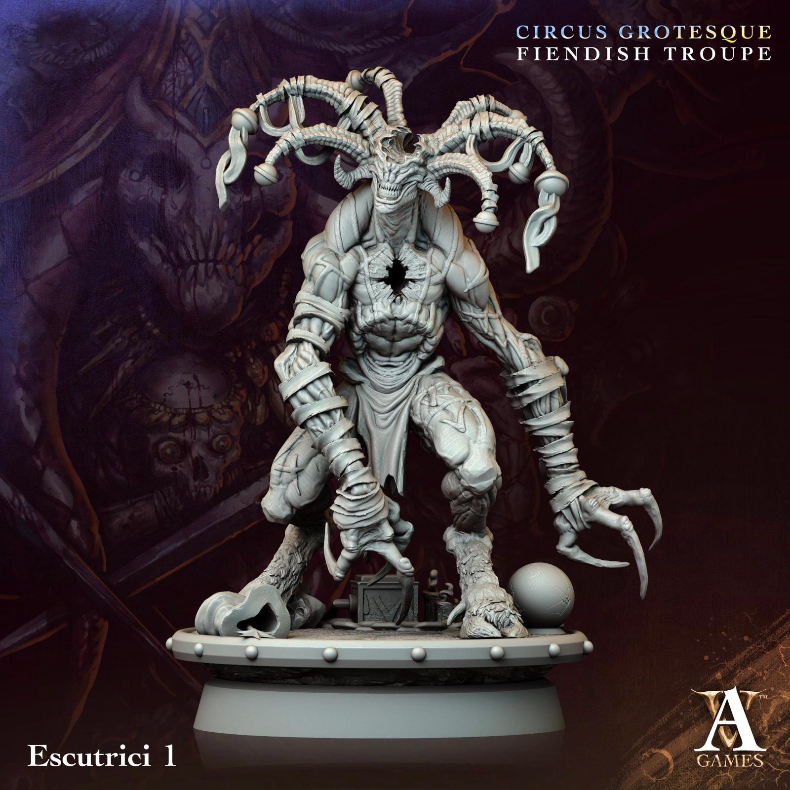 3D printed Escutrici miniature by Last Hope Miniatures for Archvillain Games, detailed model with intricate armor and weaponry.