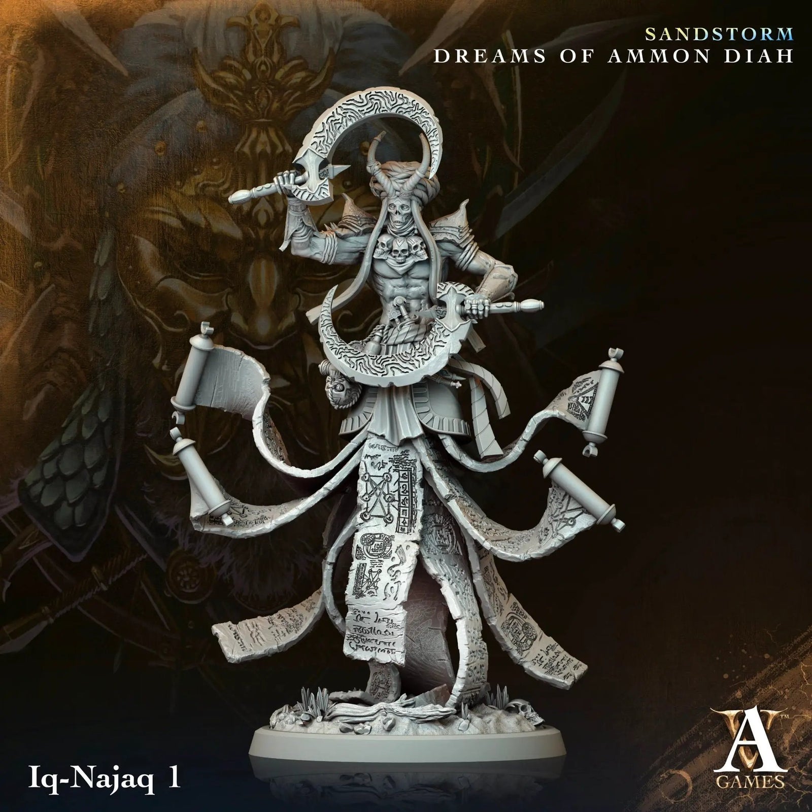 3D printed Iq-Najaq miniature by Last Hope Miniatures for Archvillain Games, featuring detailed tribal warrior design.