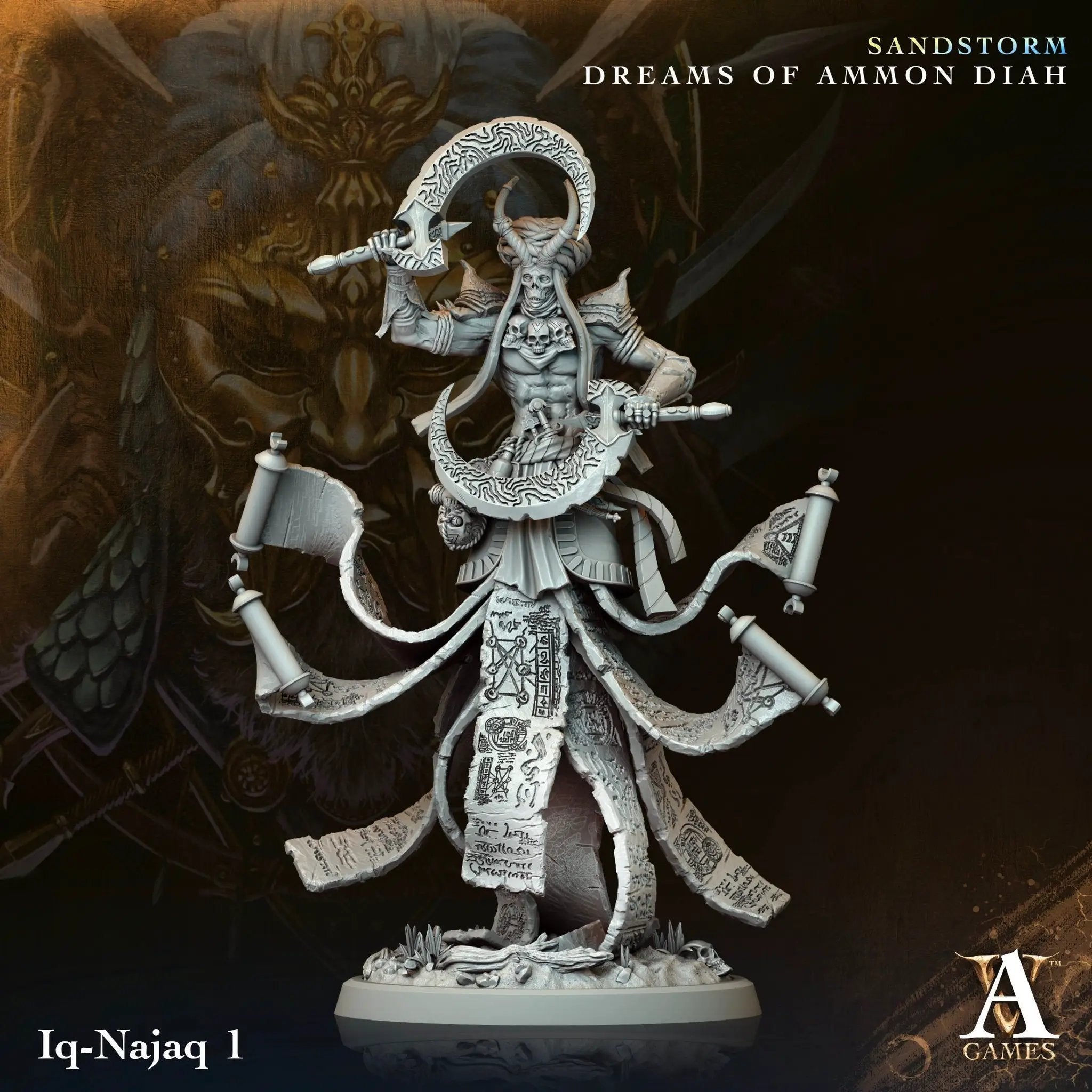 3D printed Iq-Najaq miniature by Last Hope Miniatures for Archvillain Games, featuring detailed tribal warrior design.