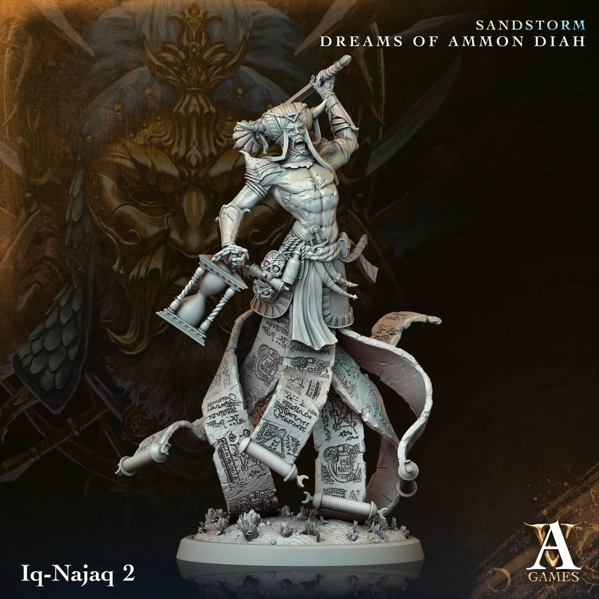 3D printed Iq-Najaq miniature by Last Hope Miniatures for Archvillain Games, featuring detailed tribal warrior design.