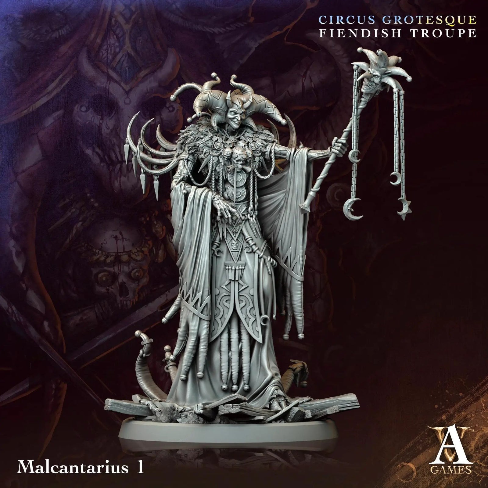 3D printed Malcantarius miniature by Last Hope Miniatures, detailed fantasy figure with intricate armor and weapon details.