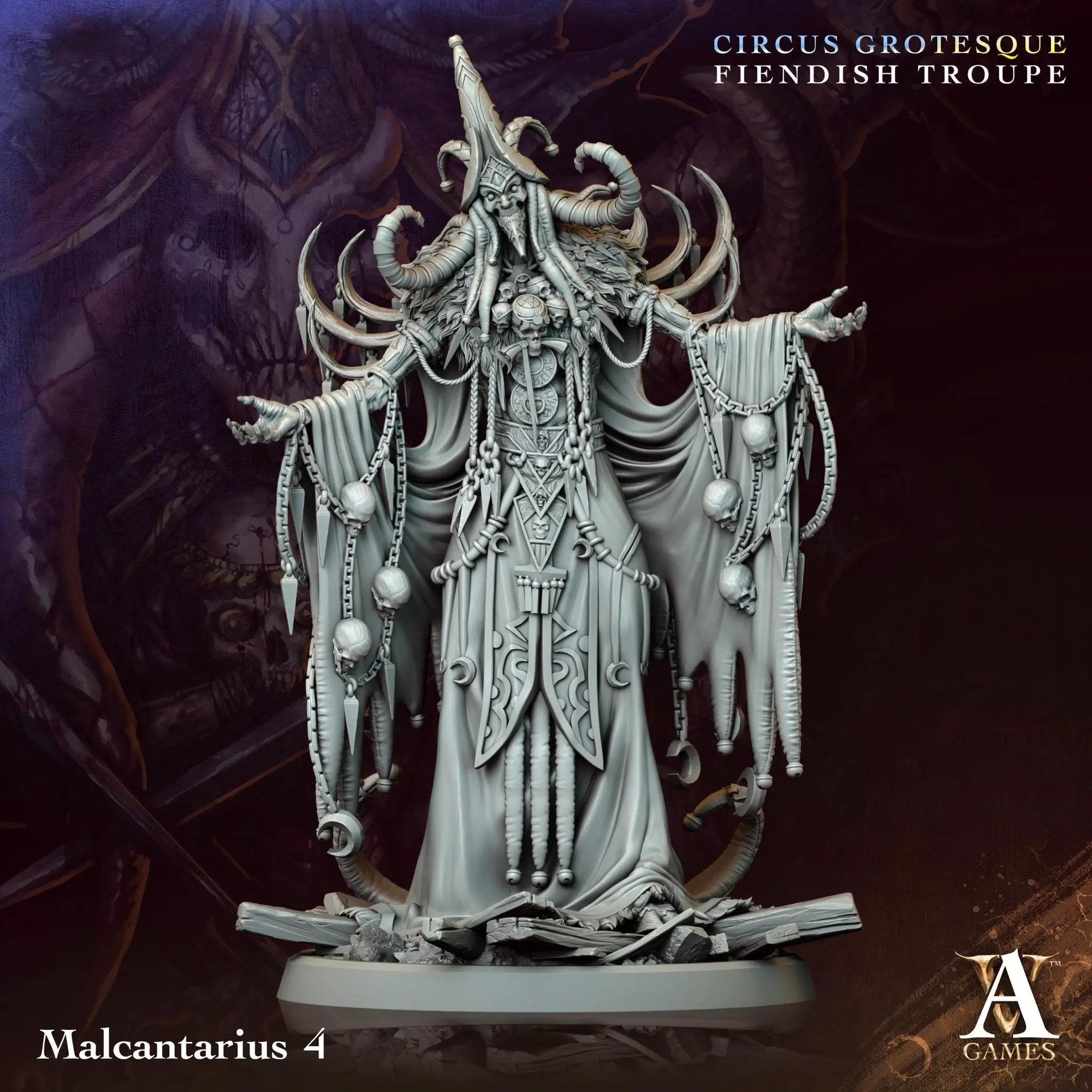 3D printed Malcantarius miniature by Last Hope Miniatures for Archvillain Games, showing detailed dark fantasy character design.