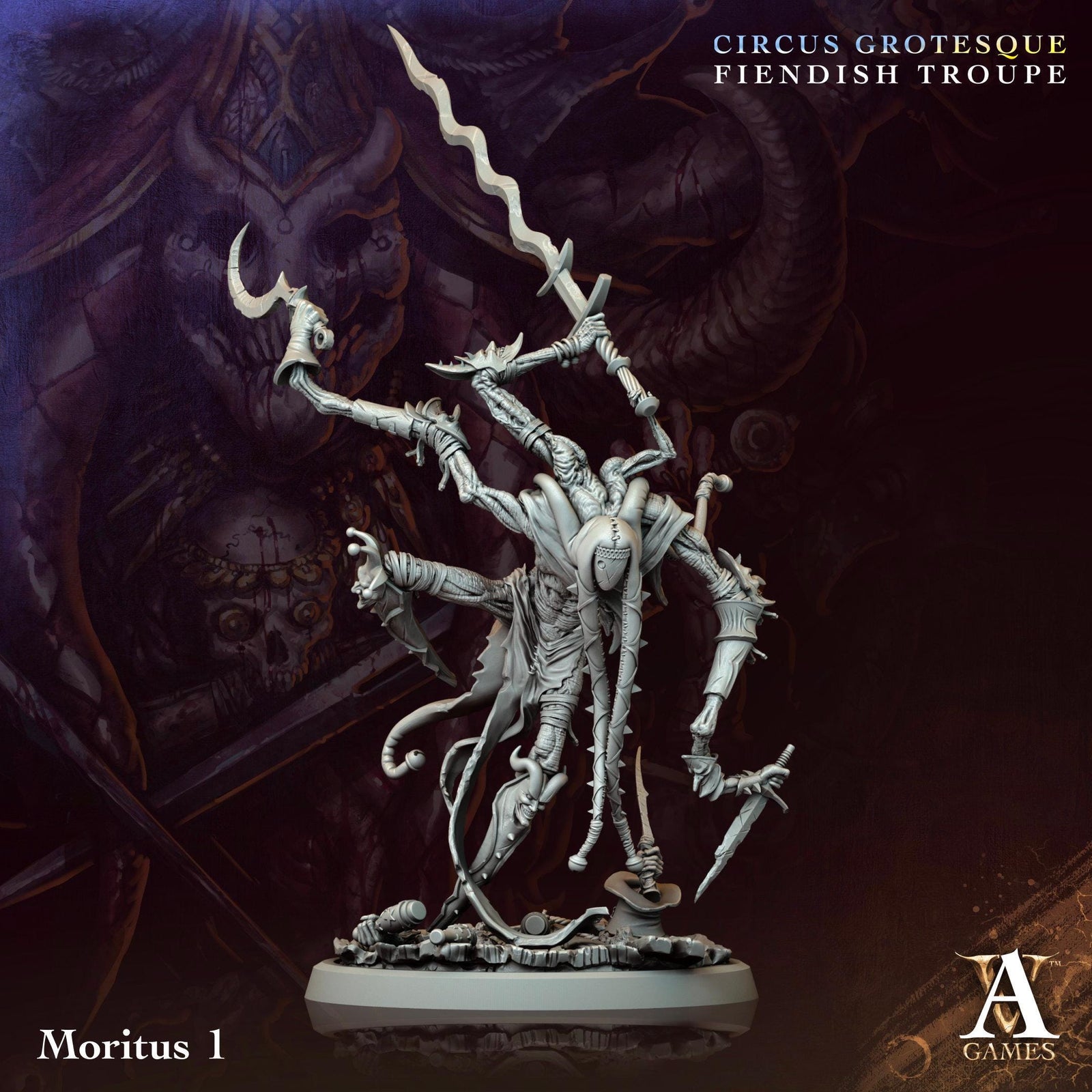 3D printed Moritus miniature by Archvillain Games, produced by Last Hope Miniatures, showing detailed design and intricate features.