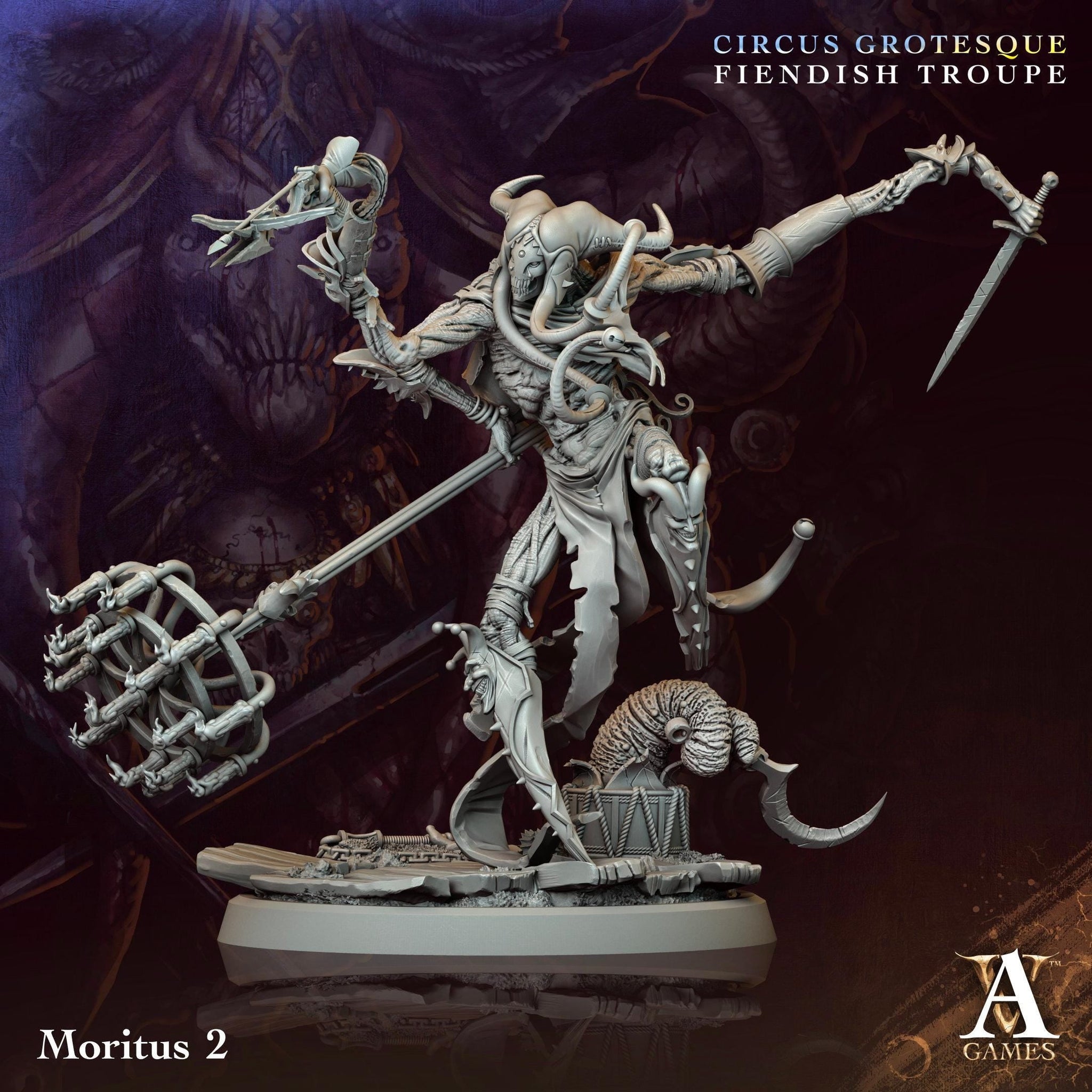 3D printed Moritus miniature by Last Hope Miniatures for Archvillain Games, featuring detailed sculpting and intricate design.
