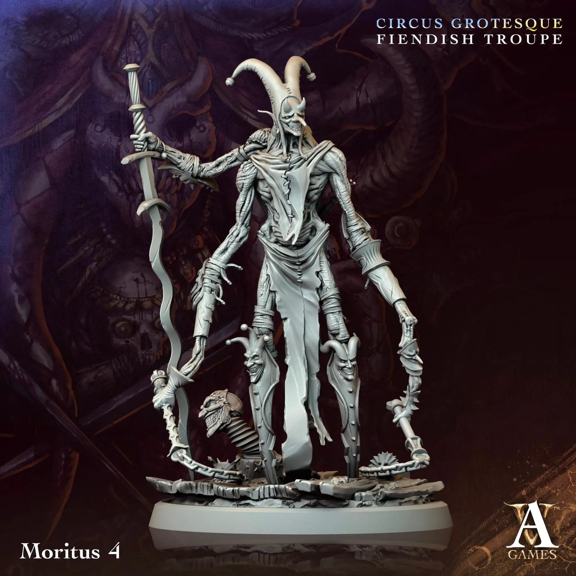 3D printed Moritus miniature by Last Hope Miniatures for Archvillain Games, showing intricate details and dark fantasy design.