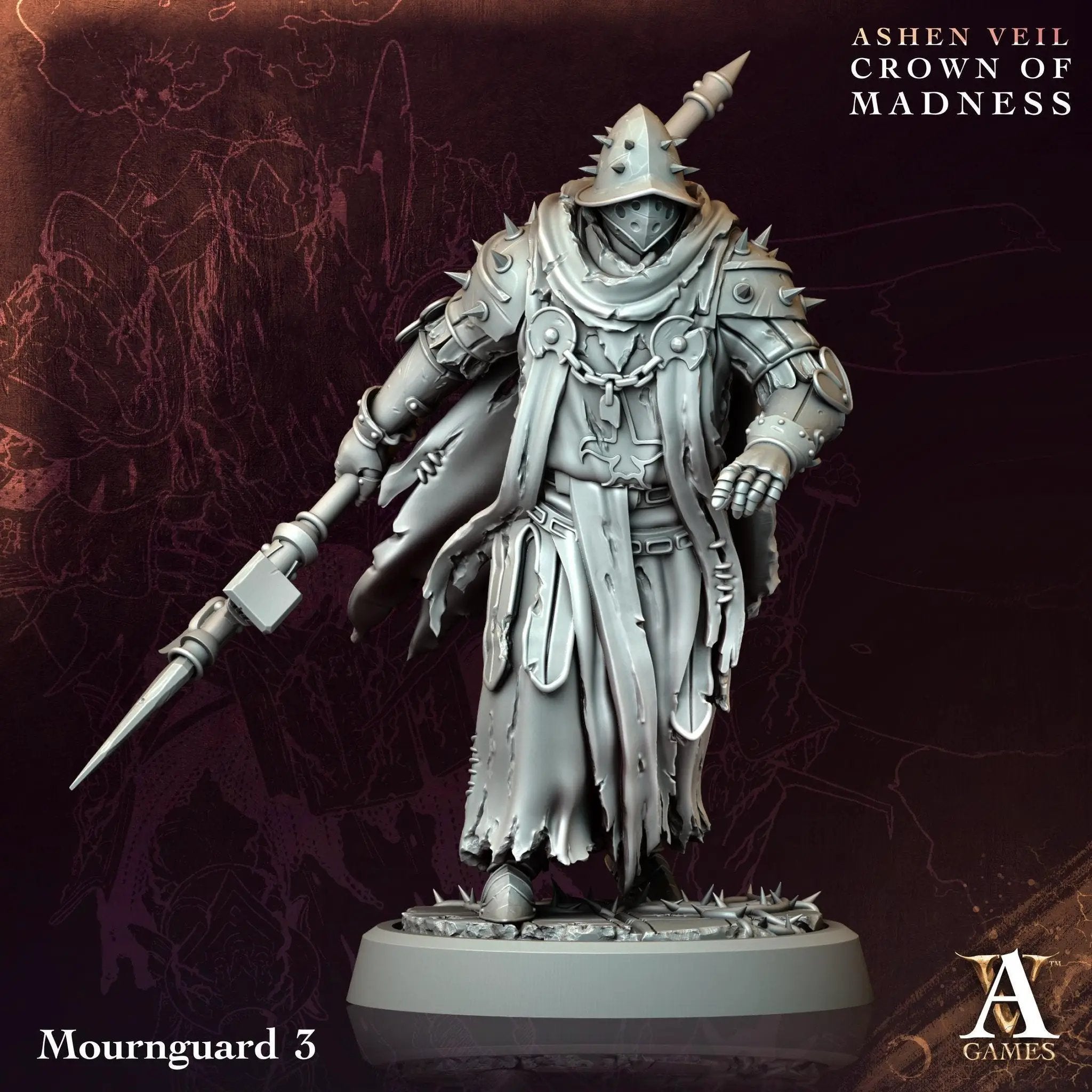 3D printed Mournguards miniatures by Last Hope Miniatures for tabletop gaming, shown in detailed black and gray resin.