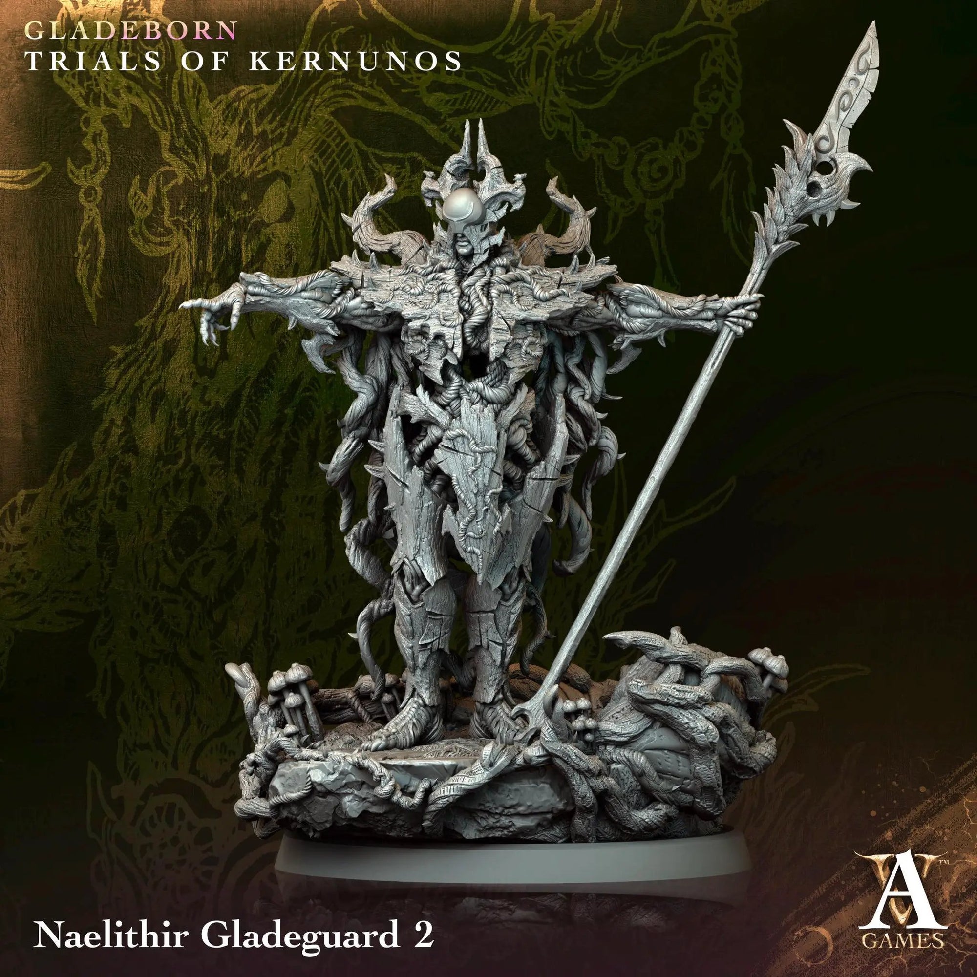 3D printed Naelithir Gladeguard miniature by Last Hope Miniatures for Archvillain Games, showing detailed forest-themed elf figure.