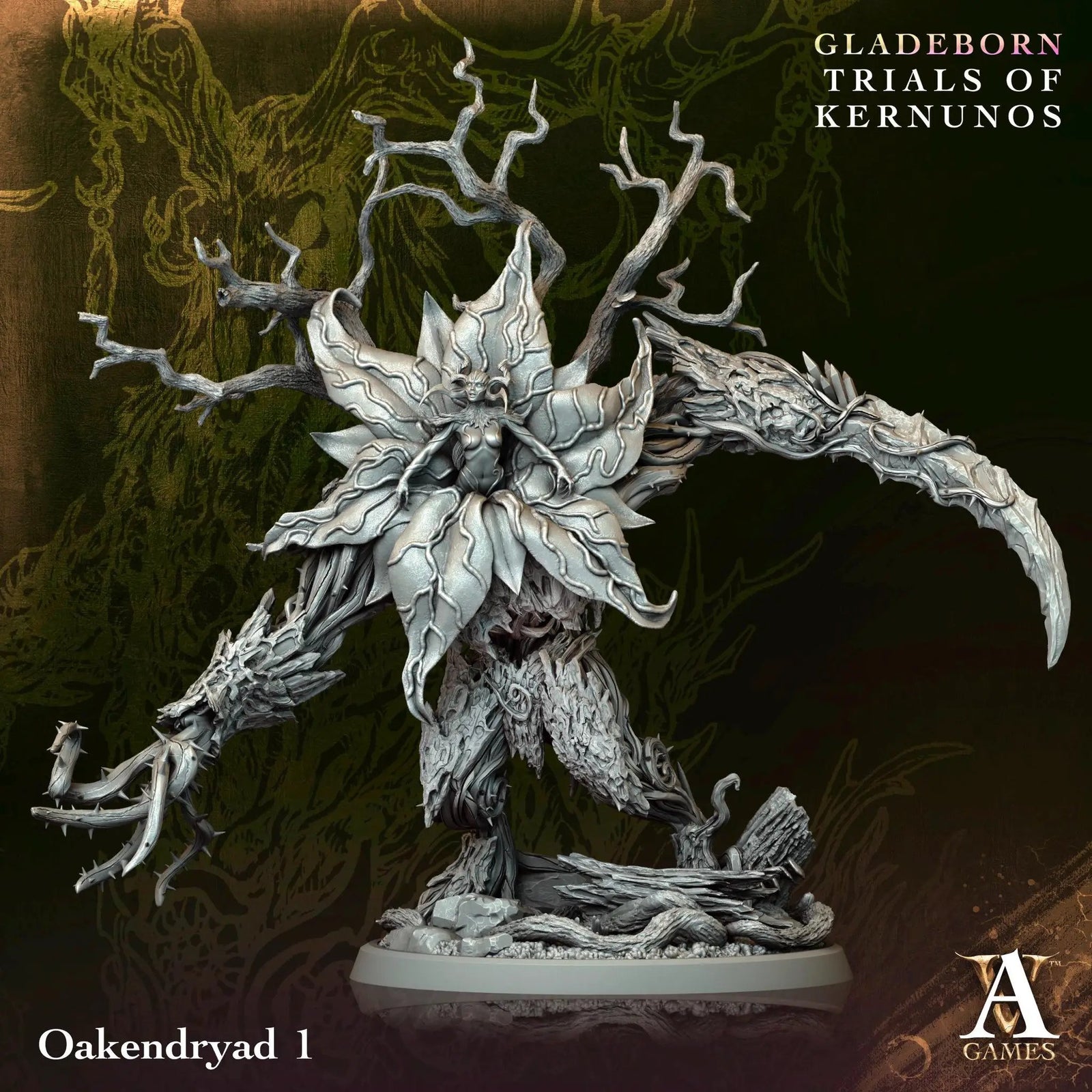 3D printed Oakendryads miniature by Last Hope Miniatures for Archvillain Games, featuring detailed tree-like forest spirits.