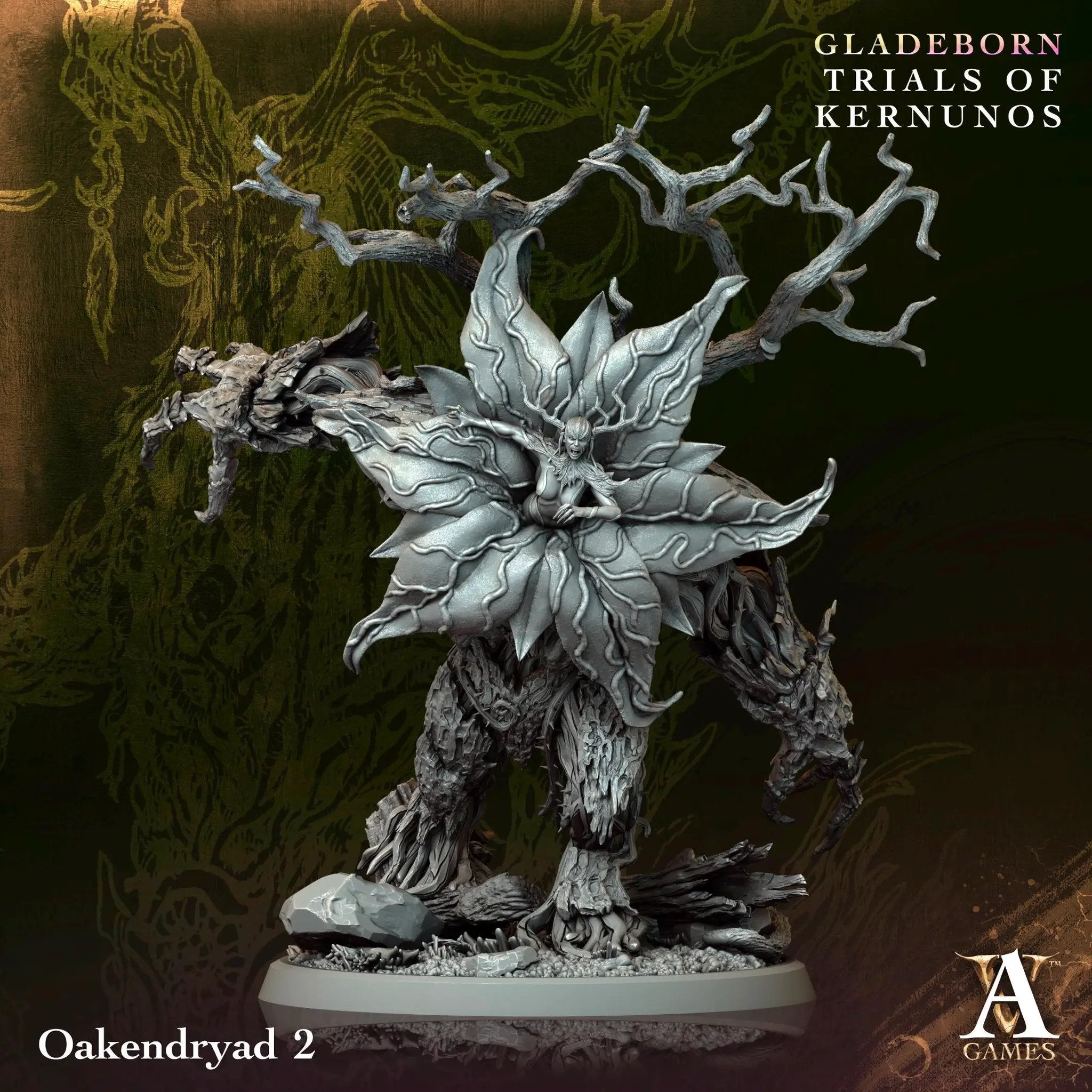 3D printed Oakendryads miniature by Last Hope Miniatures for Archvillain Games, showing detailed fantasy forest characters.