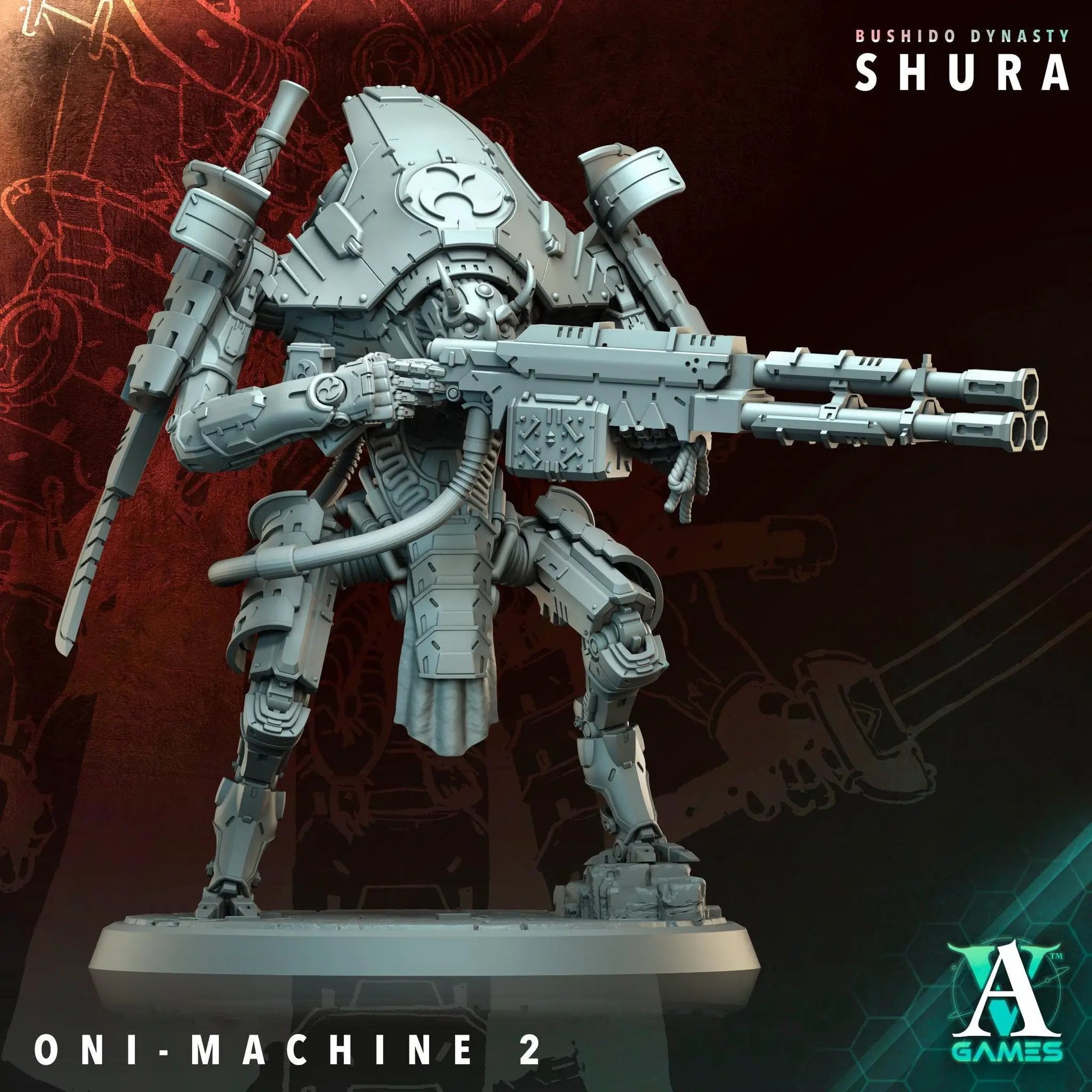 3D printed Oni Machines miniatures by Last Hope Miniatures for Archvillain Games, featuring detailed demon-inspired robot figures