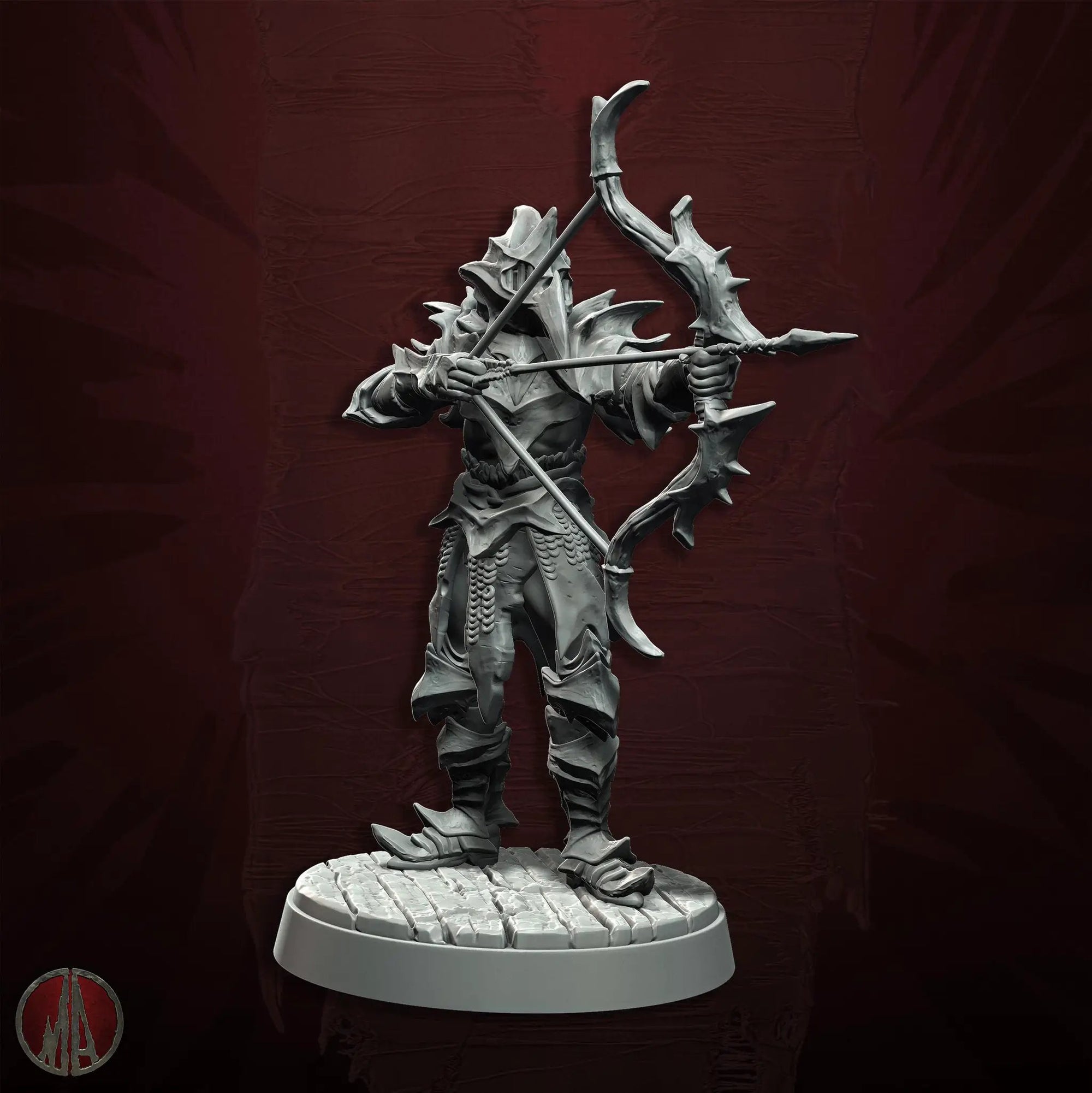 3D printed Orc Archer Champion miniature by Last Hope Miniatures, showcasing detailed orc with bow and armor in a dynamic pose.