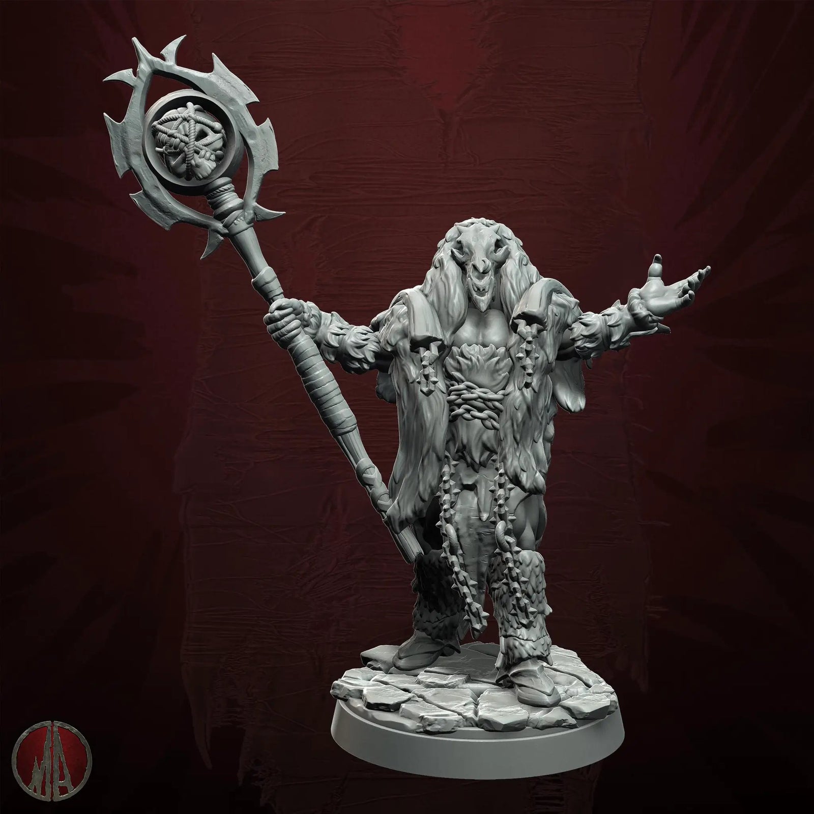 3D printed Orc Shaman miniature by Last Hope Miniatures, featuring detailed orc figure with tribal accessories for tabletop gaming.