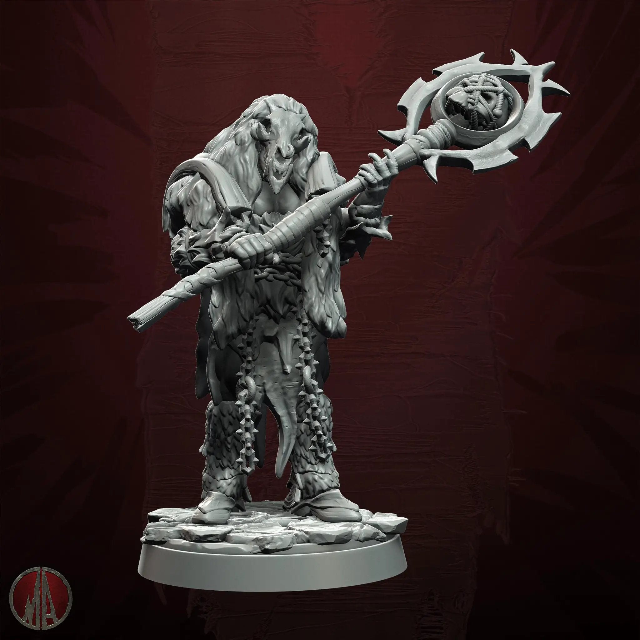 3D printed Orc Shaman miniature by Last Hope Miniatures, featuring detailed orc figure with mystical shaman attire, standing on a base.