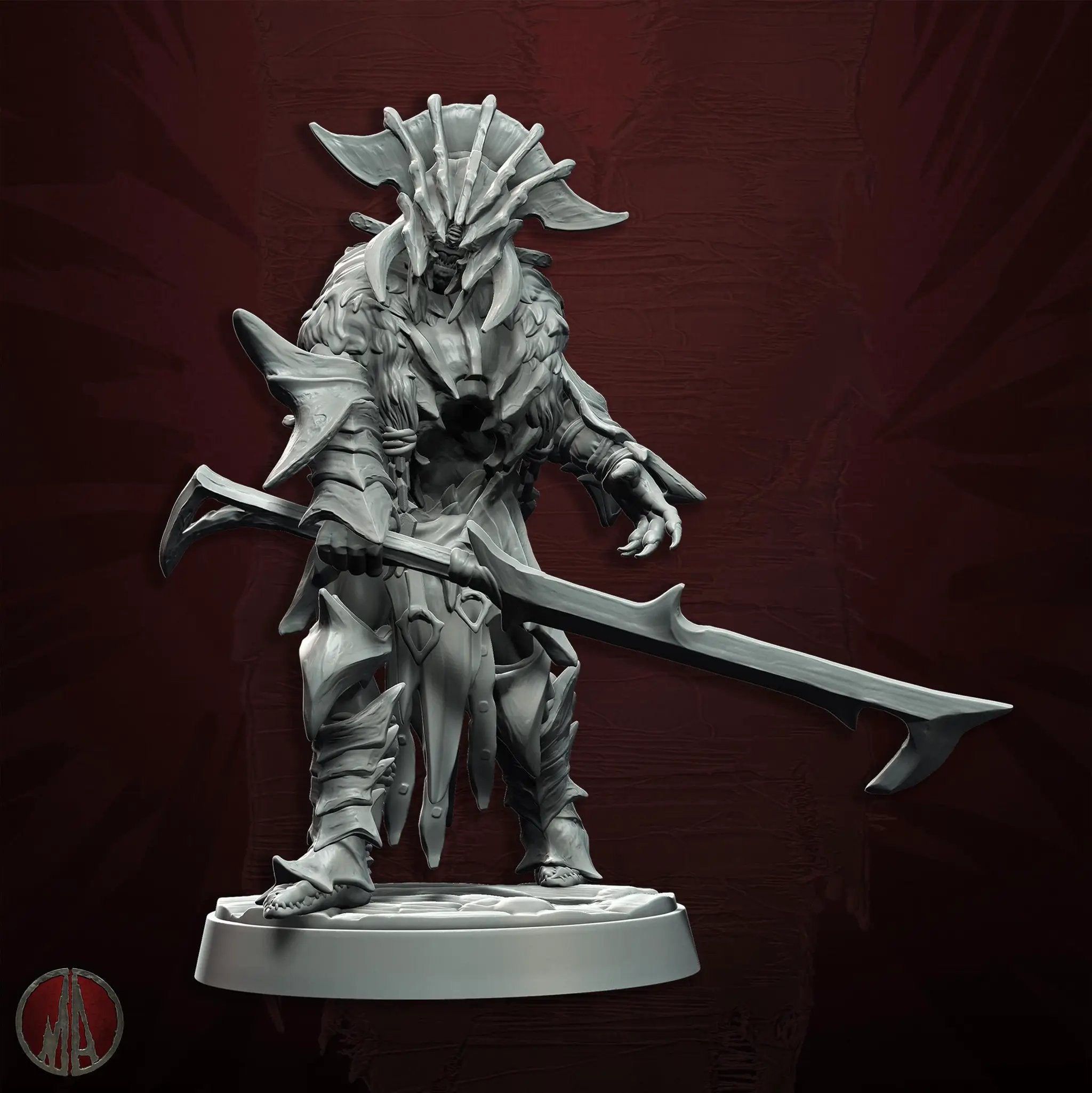 3D printed Orc Swordmasters miniatures by Last Hope Miniatures, detailed orc warriors with swords, on a black background.