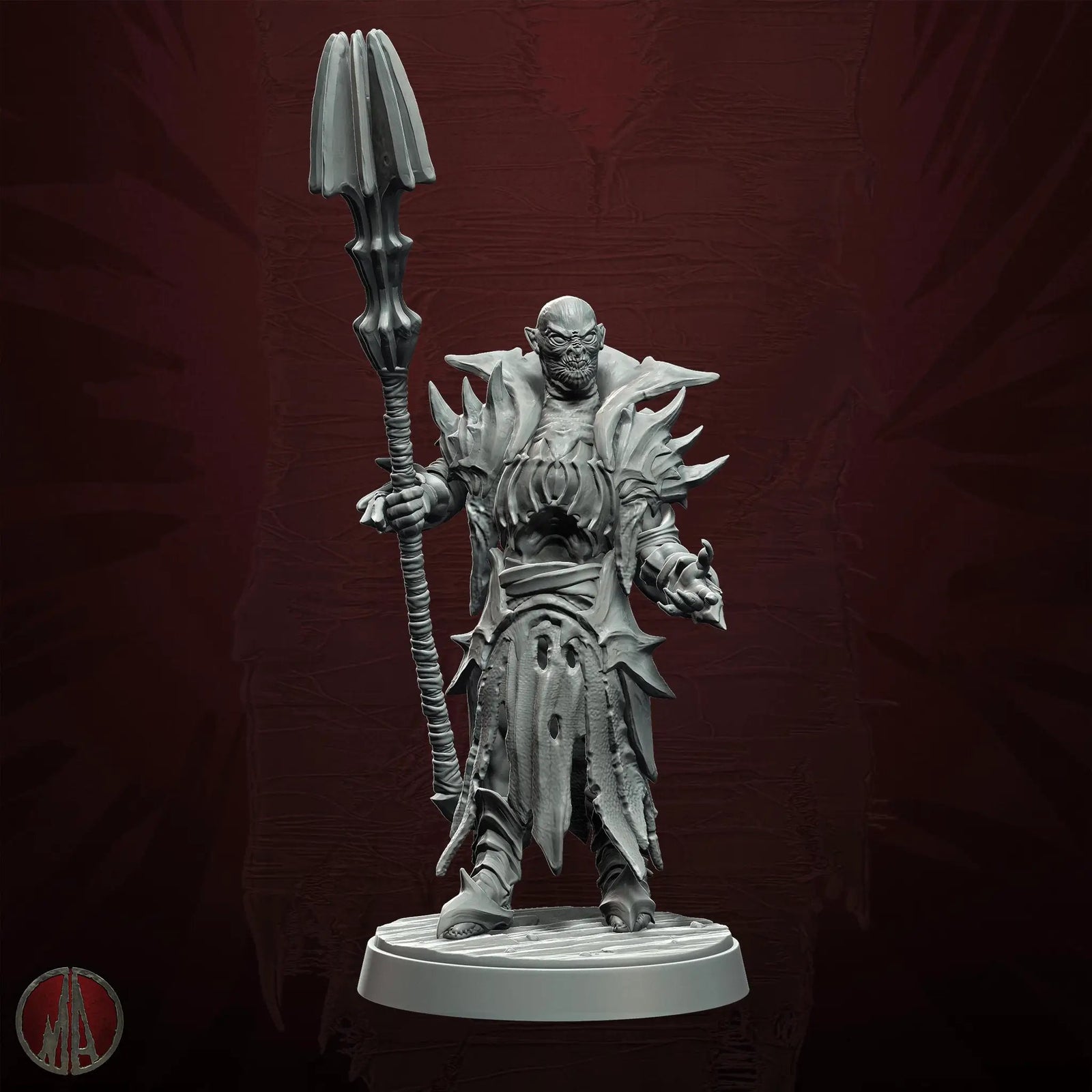 3D printed Orc Warmaster miniature by Last Hope Miniatures for Monolith Arts, detailed orc figure on a textured base.