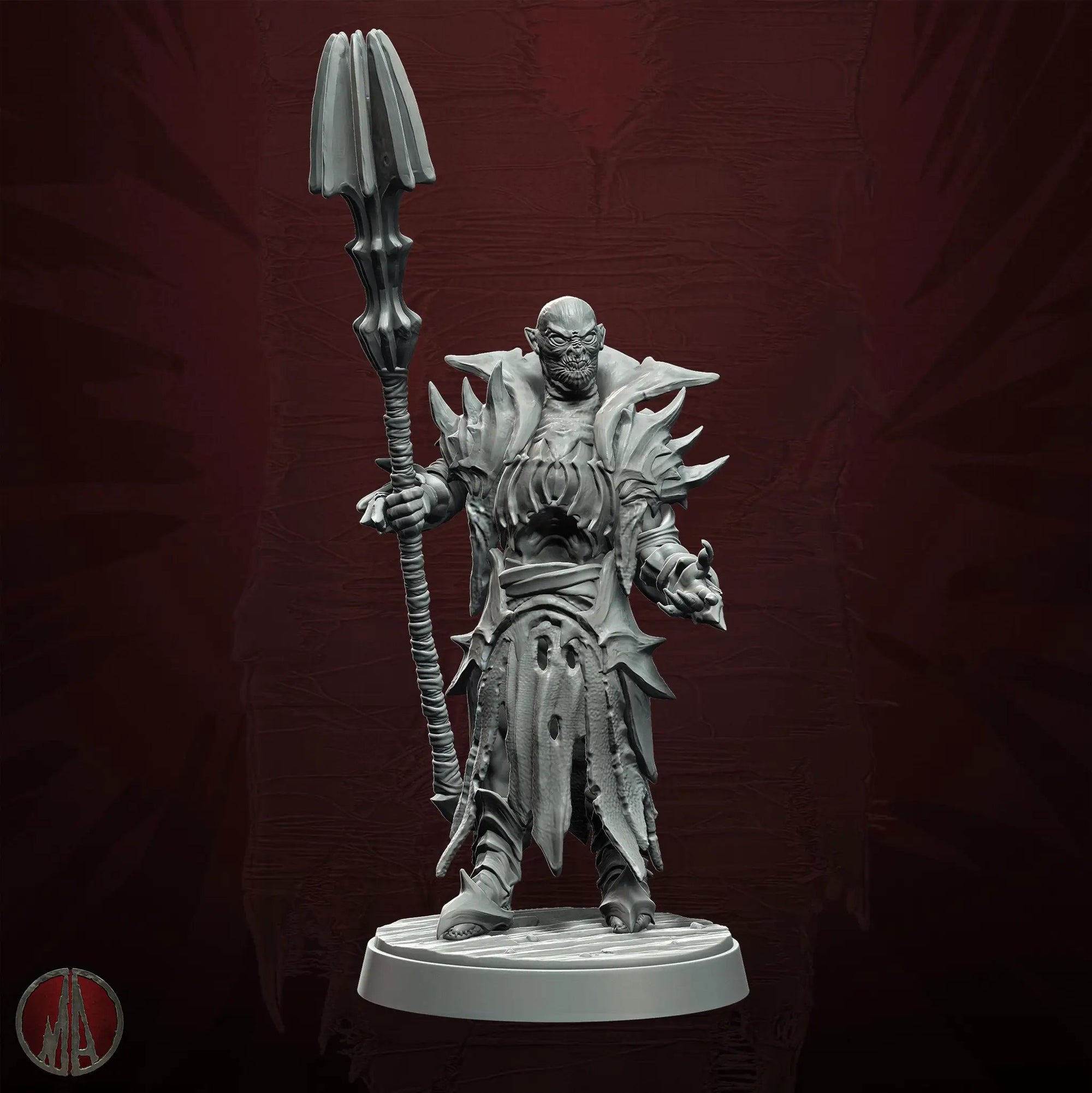 3D printed Orc Warmaster miniature by Last Hope Miniatures for Monolith Arts, detailed orc figure on a textured base.
