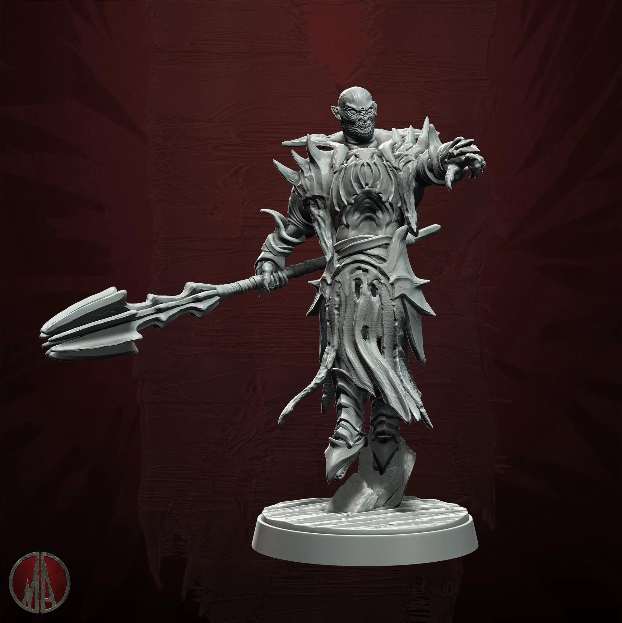 3D printed Orc Warmaster miniature by Last Hope Miniatures for Monolith Arts, featuring detailed orc warrior with armor and weapon.