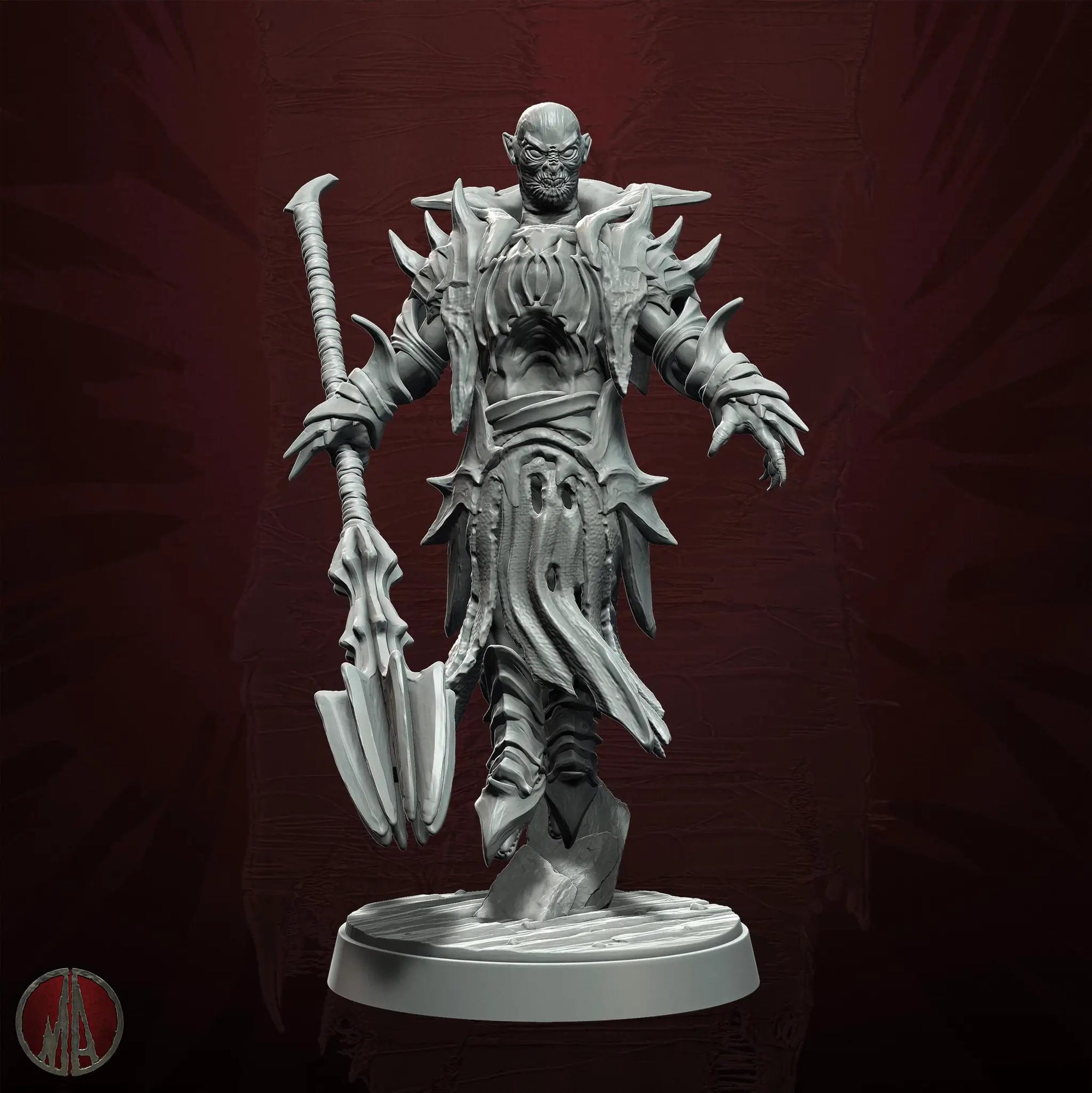 3D printed Orc Warmaster miniature by Last Hope Miniatures for Monolith Arts, detailed orc warrior with armor and weapon.