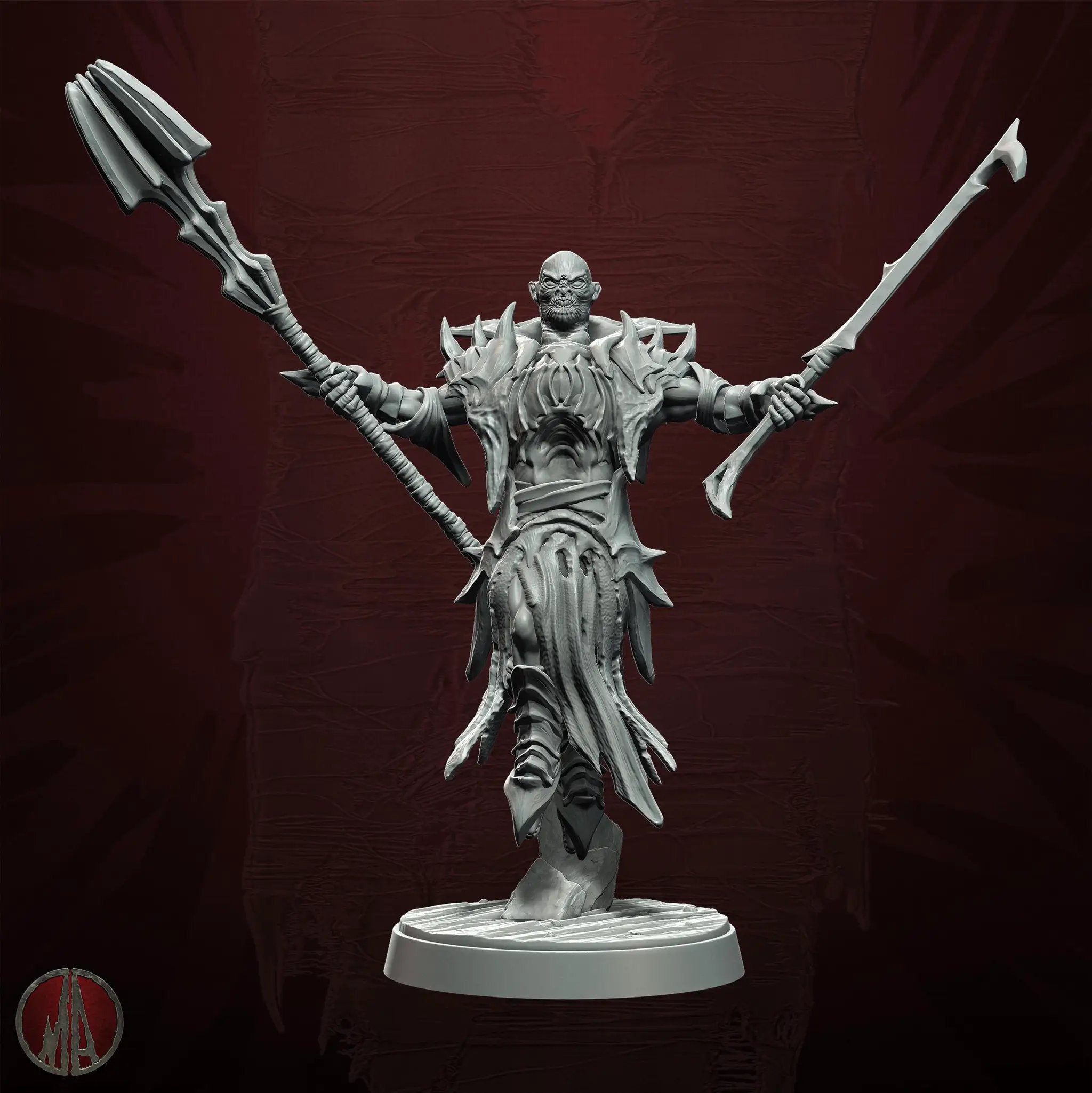 3D printed Orc Warmaster miniature by Last Hope Miniatures, detailed fantasy figure from Monolith Arts, shown in close-up view.
