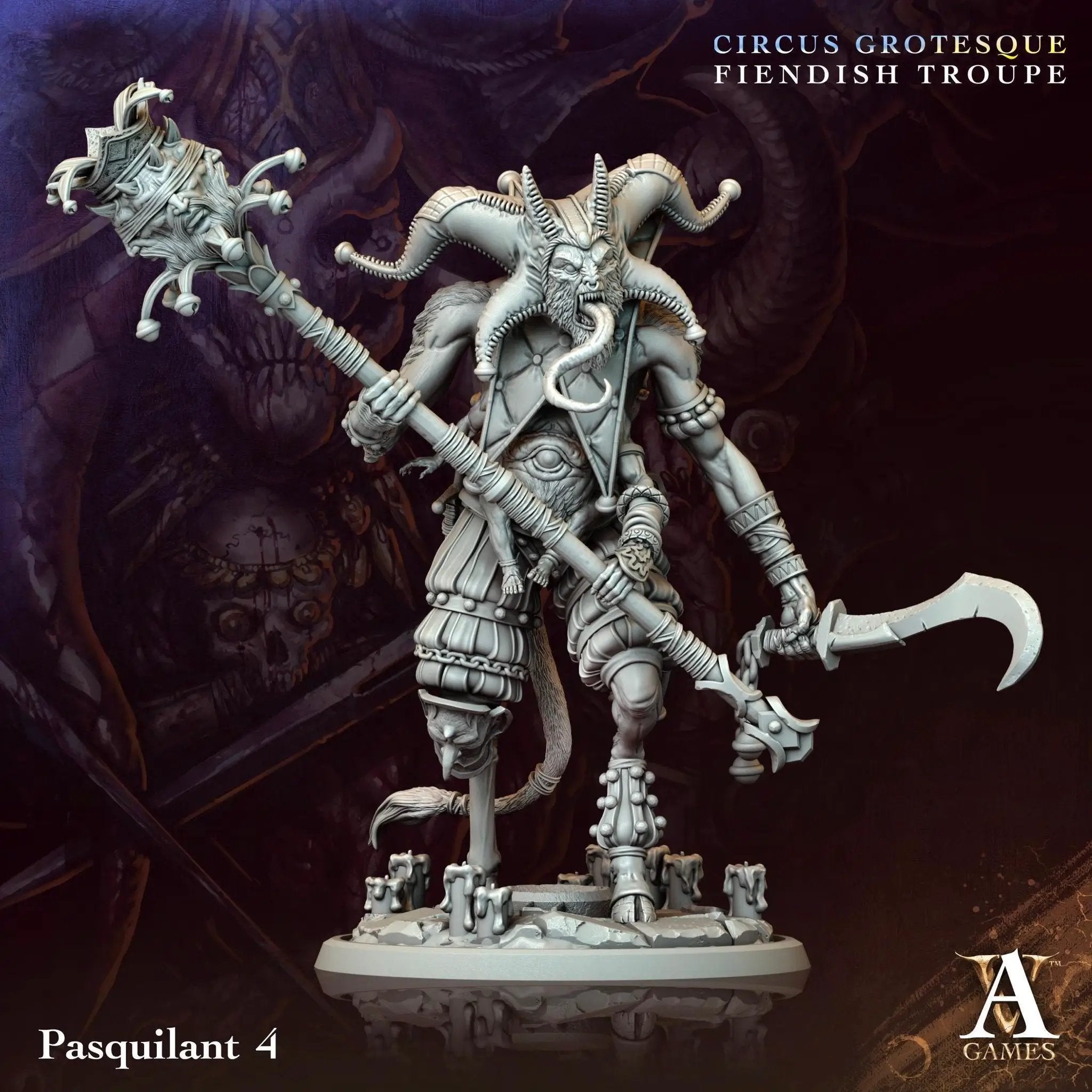 3D printed Pasquilant miniature by Archvillain Games, designed by Last Hope Miniatures, showing intricate details and dynamic pose.