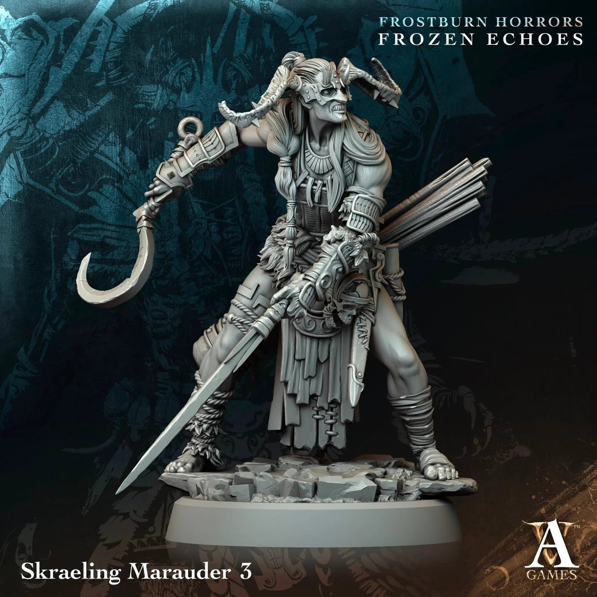 3D printed Skraeling Marauders miniature from Archvillain Games by Last Hope Miniatures, showcasing detailed fantasy warrior figures.