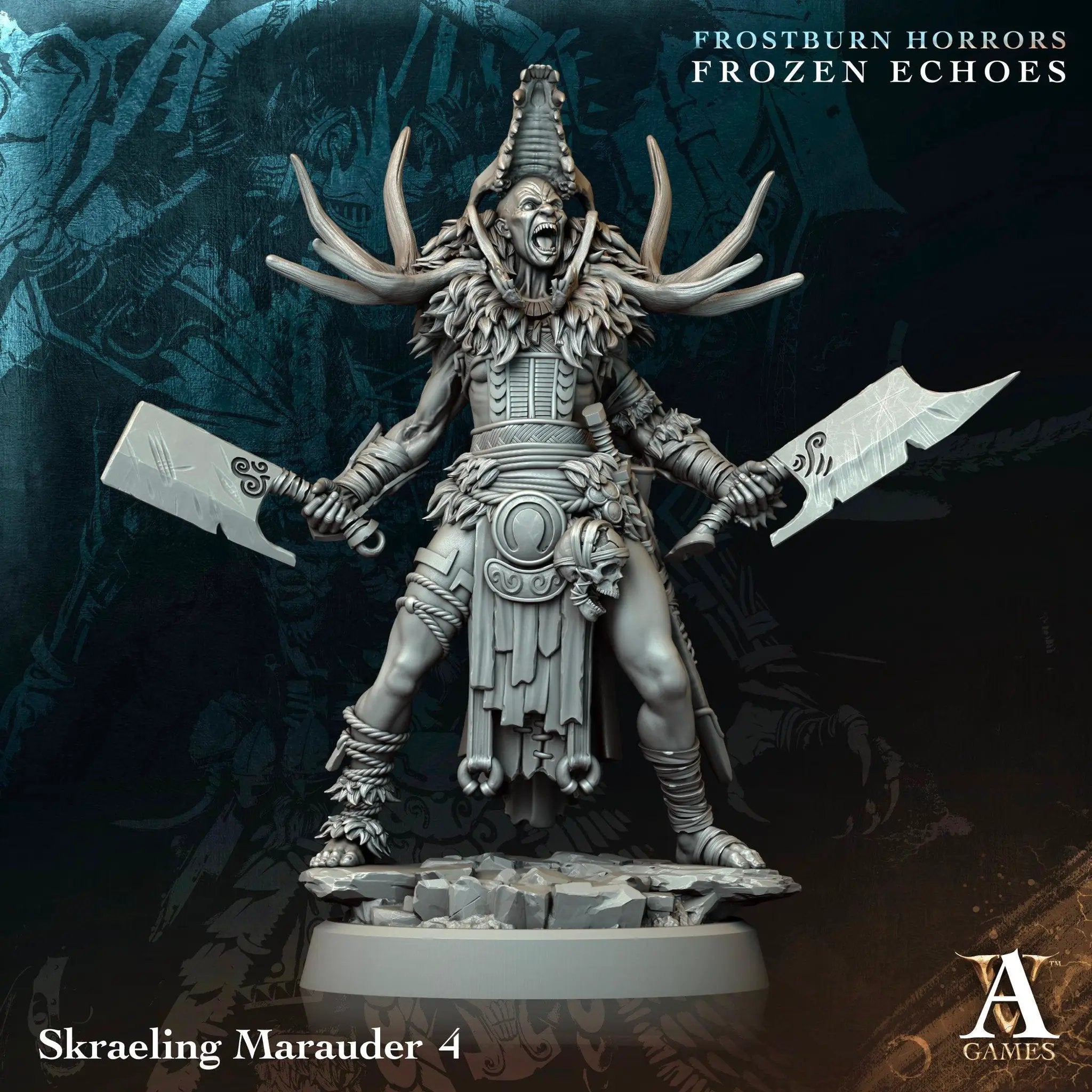 3D printed Skraeling Marauders miniature by Last Hope Miniatures for Archvillain Games, detailed tribal warrior figures.