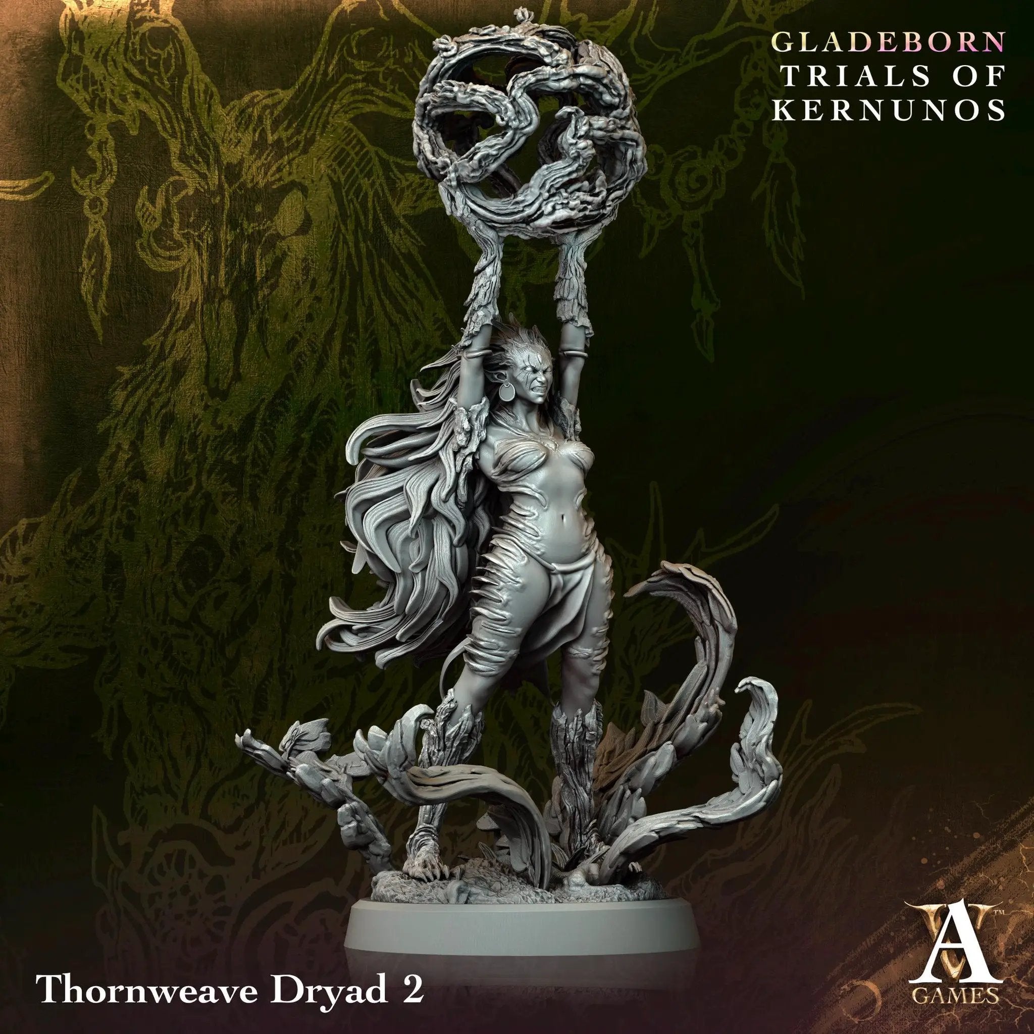 3D printed Thornweave Dryads miniature by Last Hope Miniatures for Archvillain Games, showcasing detailed tree-inspired dryad figures.