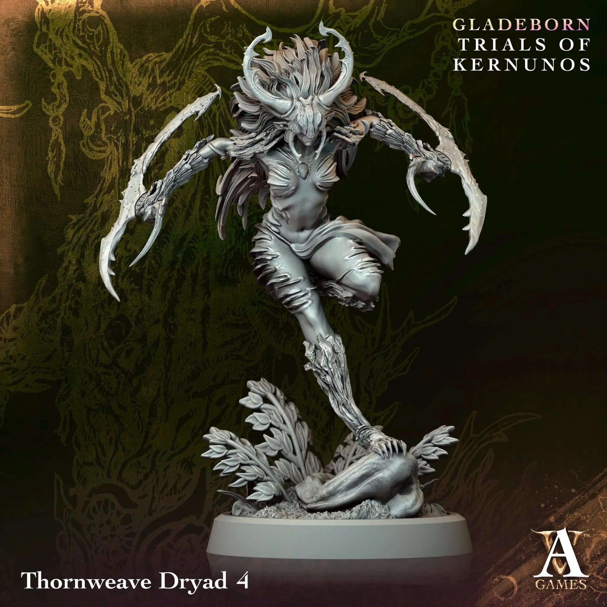 3D printed Thornweave Dryads miniatures by Last Hope Miniatures, featuring intricate plant-inspired designs from Archvillain Games.