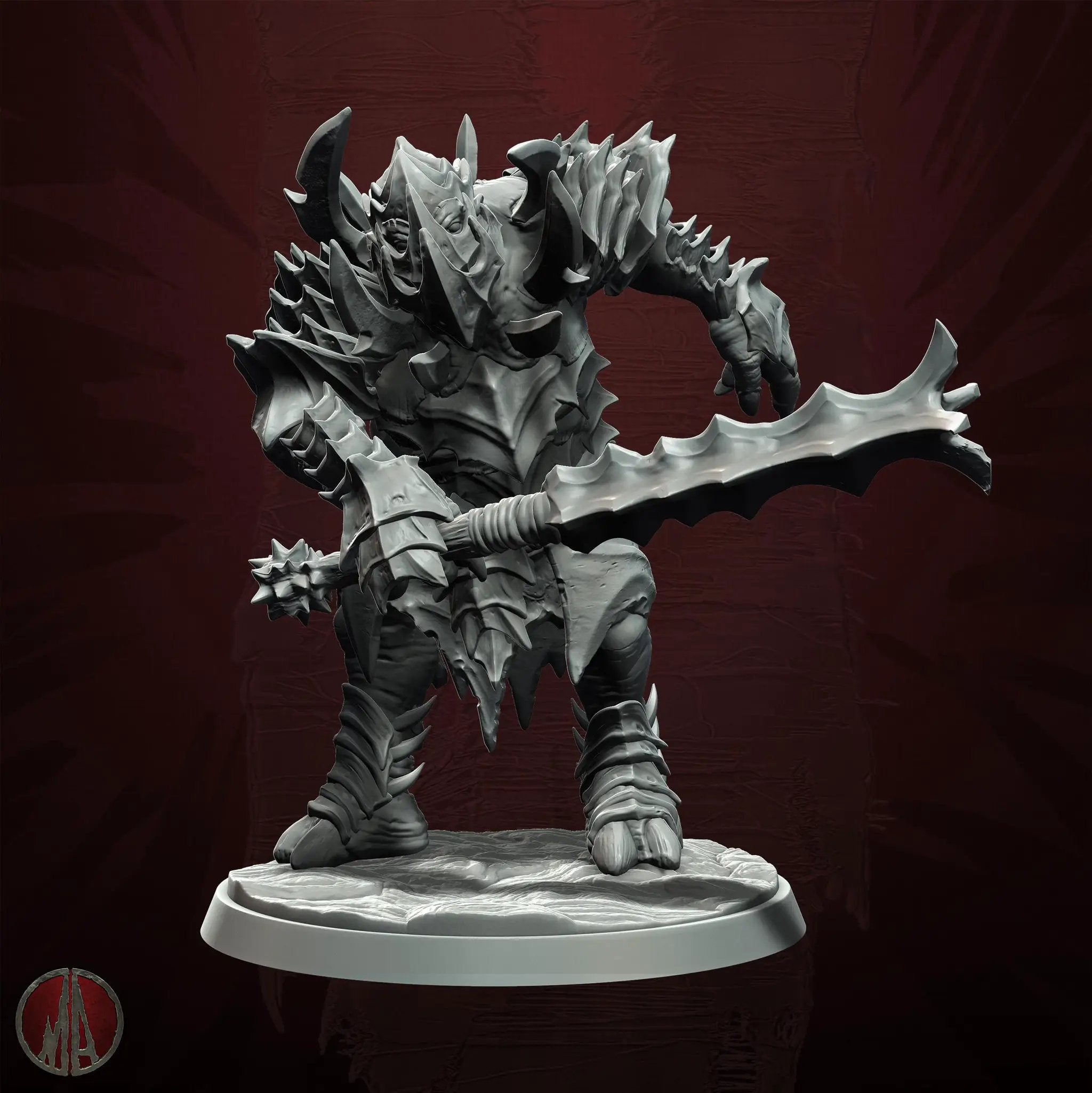 3D printed Troll Warlord miniature by Last Hope Miniatures, featuring detailed sculpting and vibrant paint work.