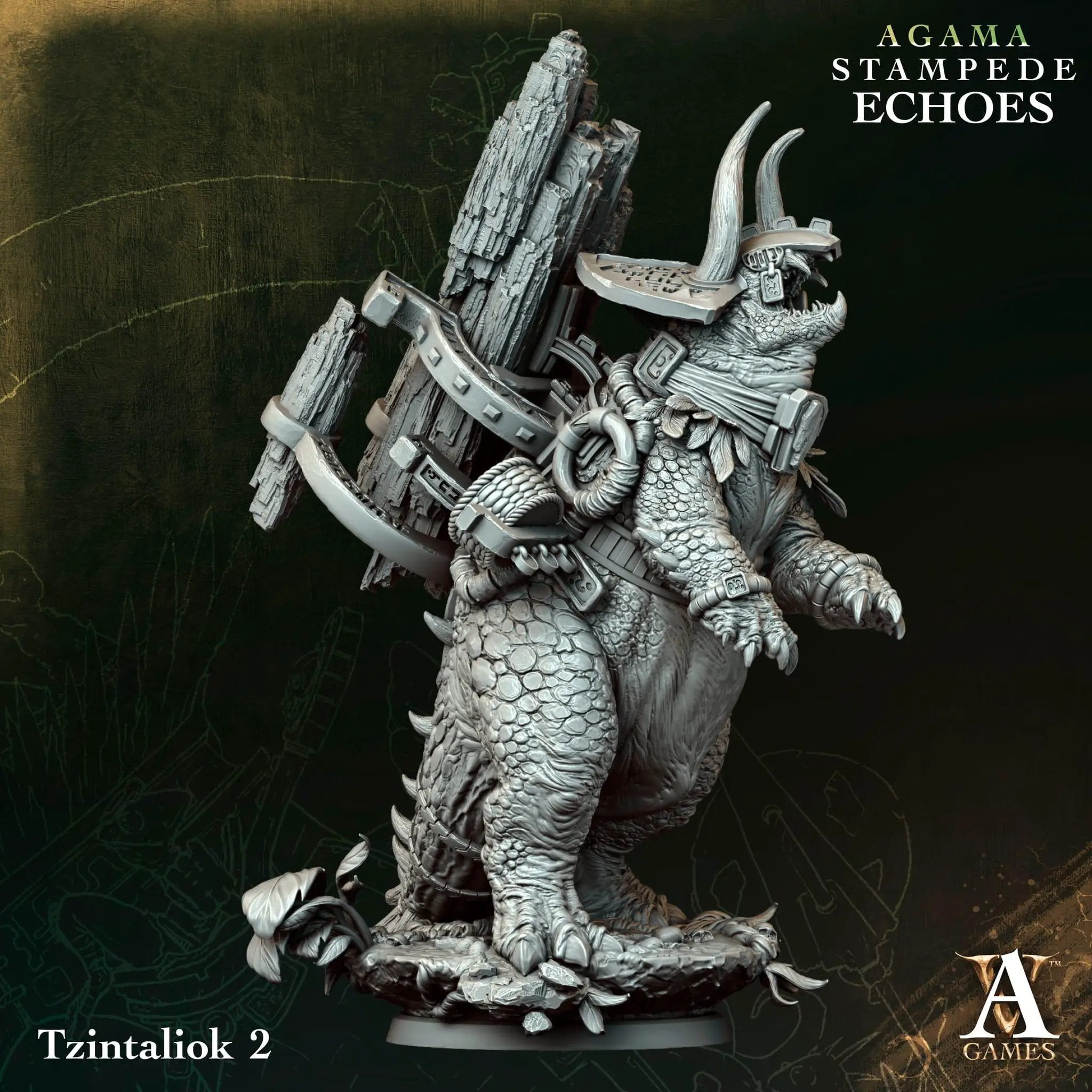 3D printed Tzintaliok miniature by Last Hope Miniatures for Archvillain Games, detailed fantasy creature in dark tones.