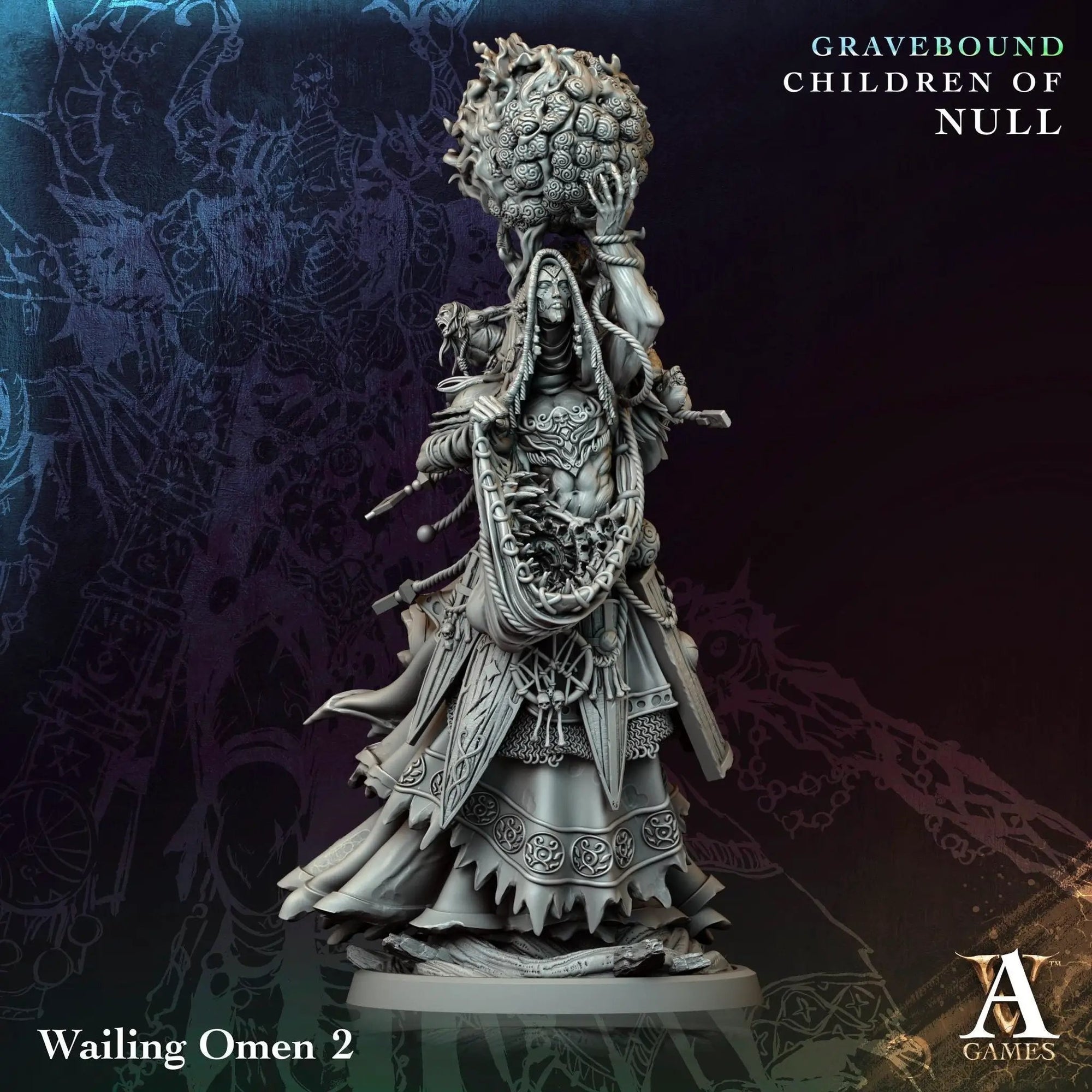 3D printed Wailing Omens miniature by Last Hope Miniatures for Archvillain Games, detailed fantasy figurine on a base.