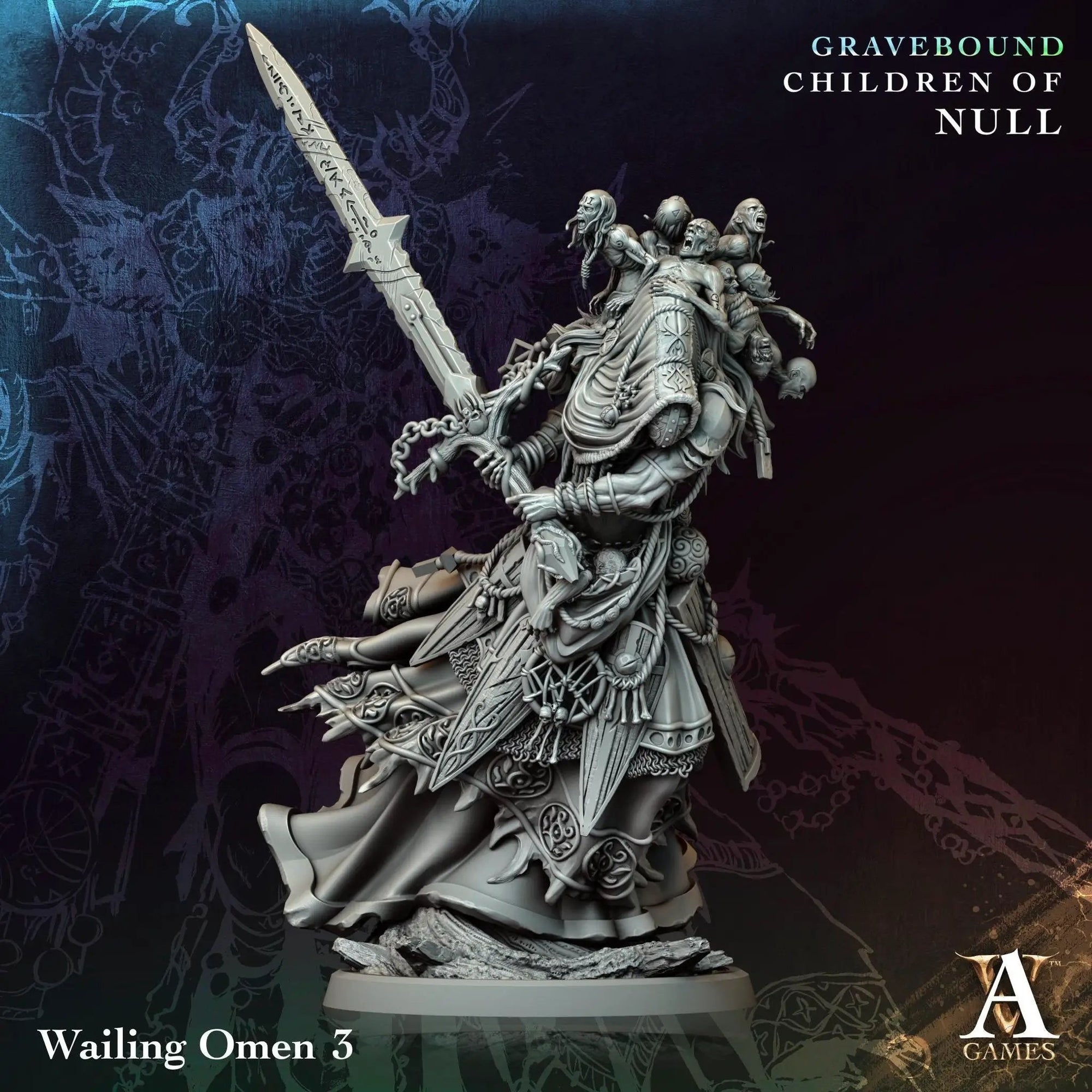 3D printed Wailing Omens miniature by Last Hope Miniatures for Archvillain Games, detailed sculpt with intricate design.
