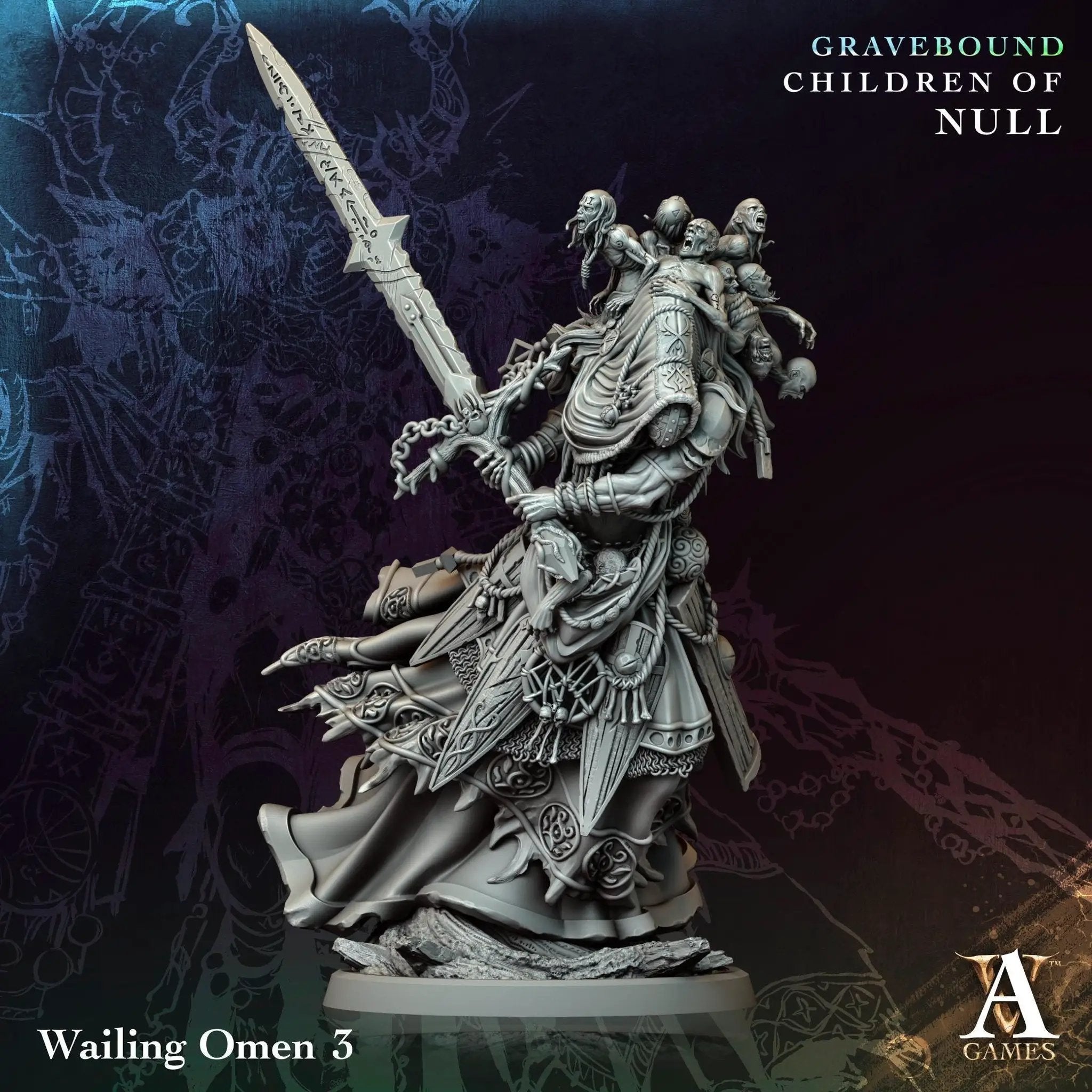 3D printed Wailing Omens miniature by Last Hope Miniatures for Archvillain Games, detailed sculpt with intricate design.