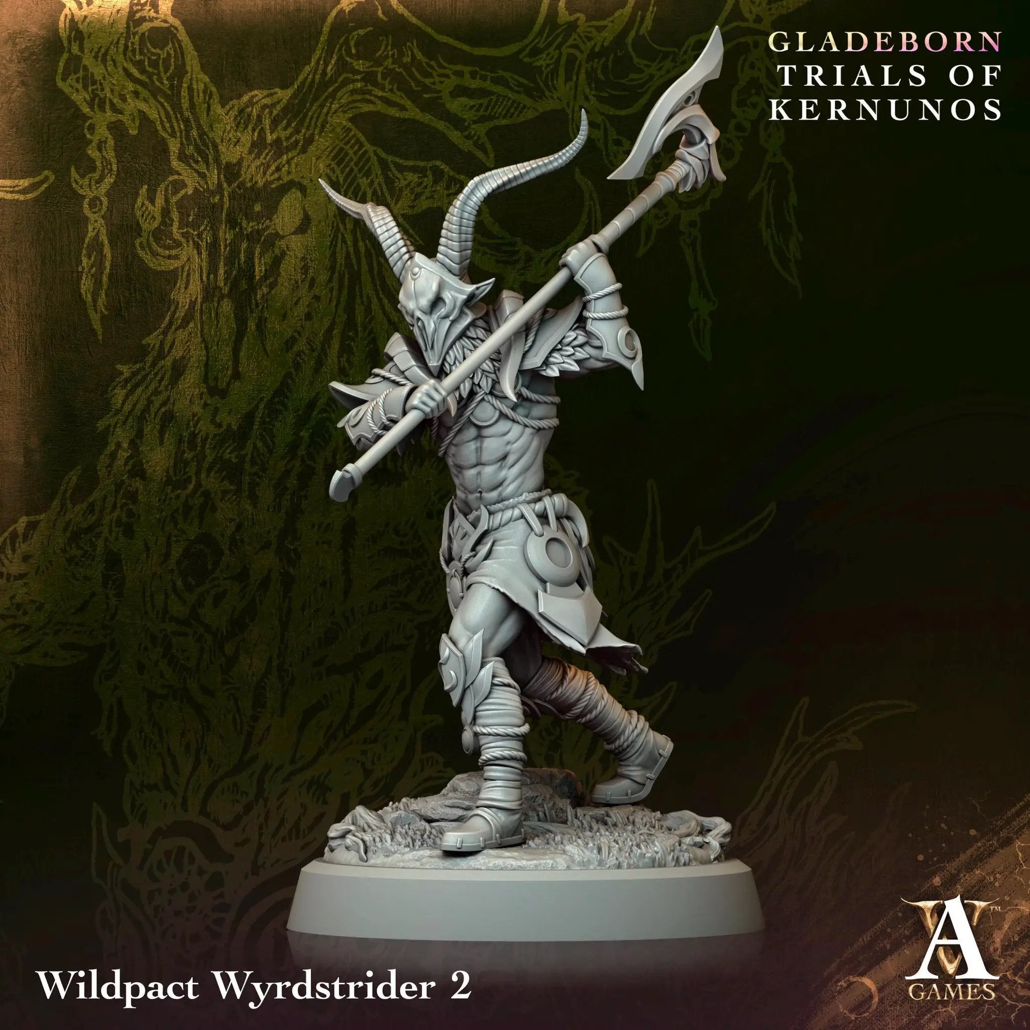 3D printed Wildpact Wyrdstriders miniatures by Last Hope Miniatures, featuring detailed, fantasy creature models on a white background.
