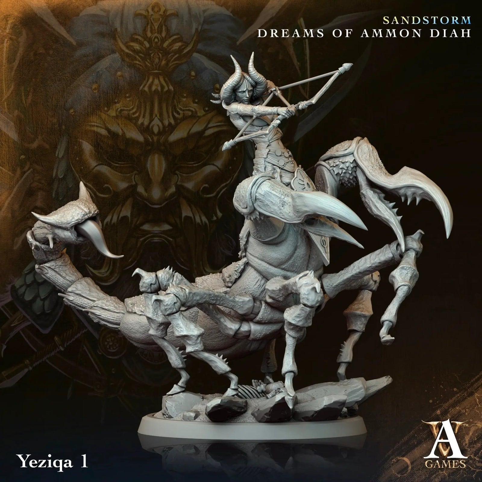 3D printed Yeziqa miniature by Last Hope Miniatures for Archvillain Games, detailed model with intricate design and textures.