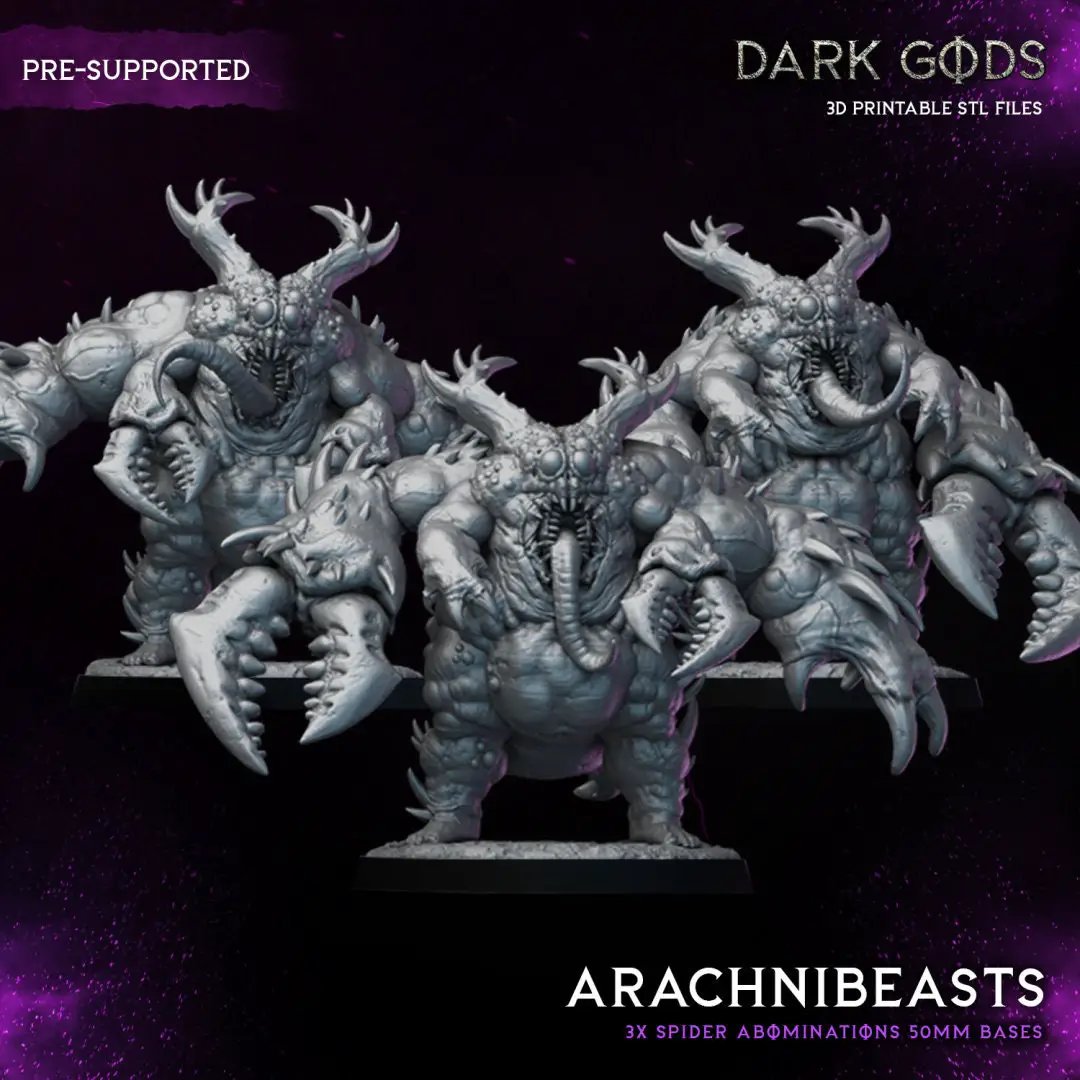3D printed Arachnibeasts miniatures by Last Hope Miniatures, featuring detailed spider-like creatures with intricate textures.