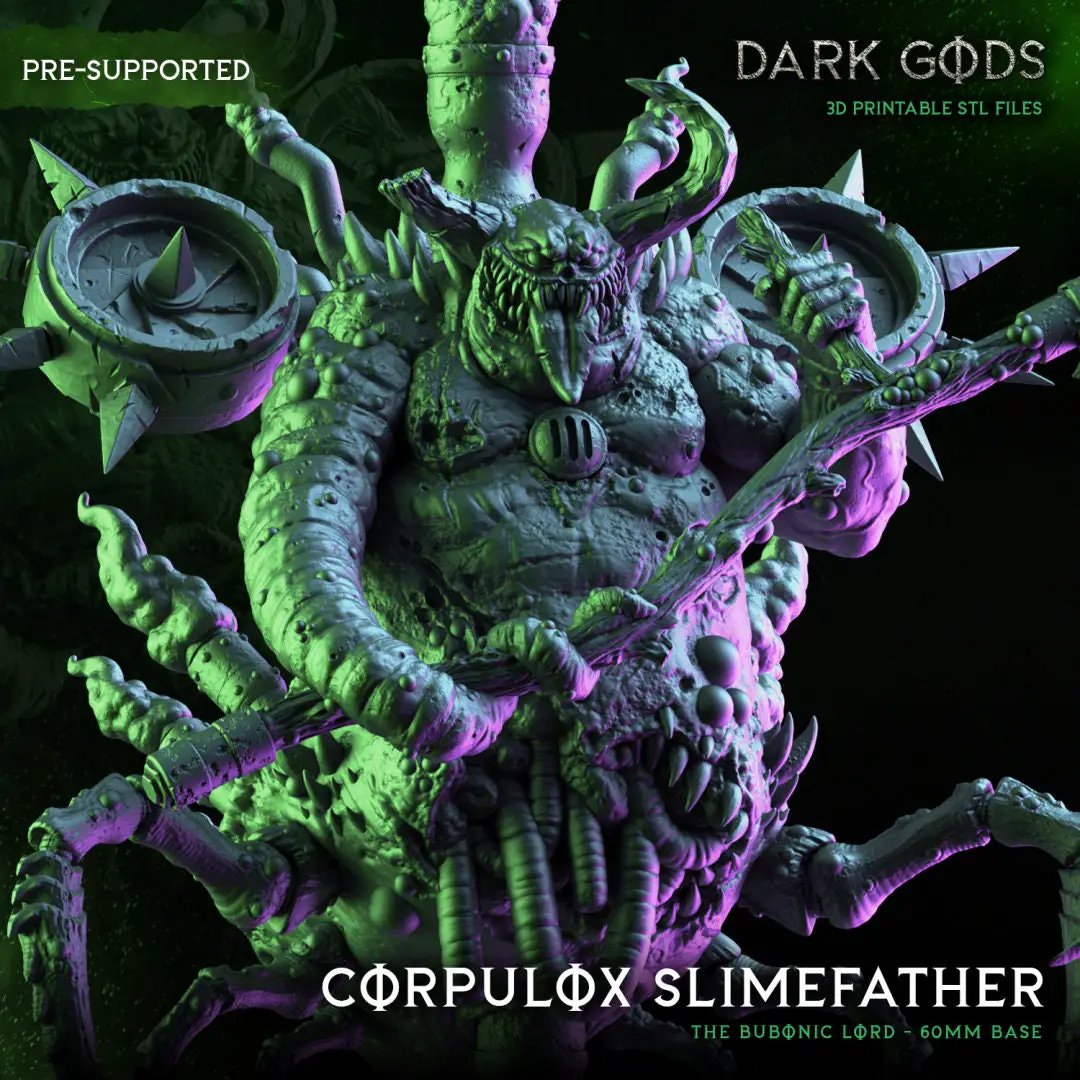 3D printed Corpulox the Slimefather miniature by Last Hope Miniatures, featuring a detailed, slimy creature with tentacles and menacing features.
