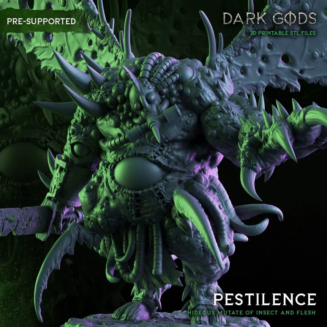 3D printed Pestilence miniature by Dark Gods from Last Hope Miniatures, detailed model with disease-themed design.