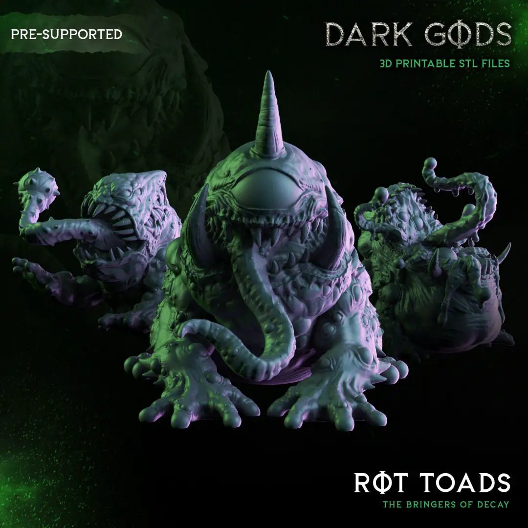 3D printed Rot Toads miniature by Dark Gods Miniatures, featuring detailed dark fantasy toad figures from Last Hope Miniatures.