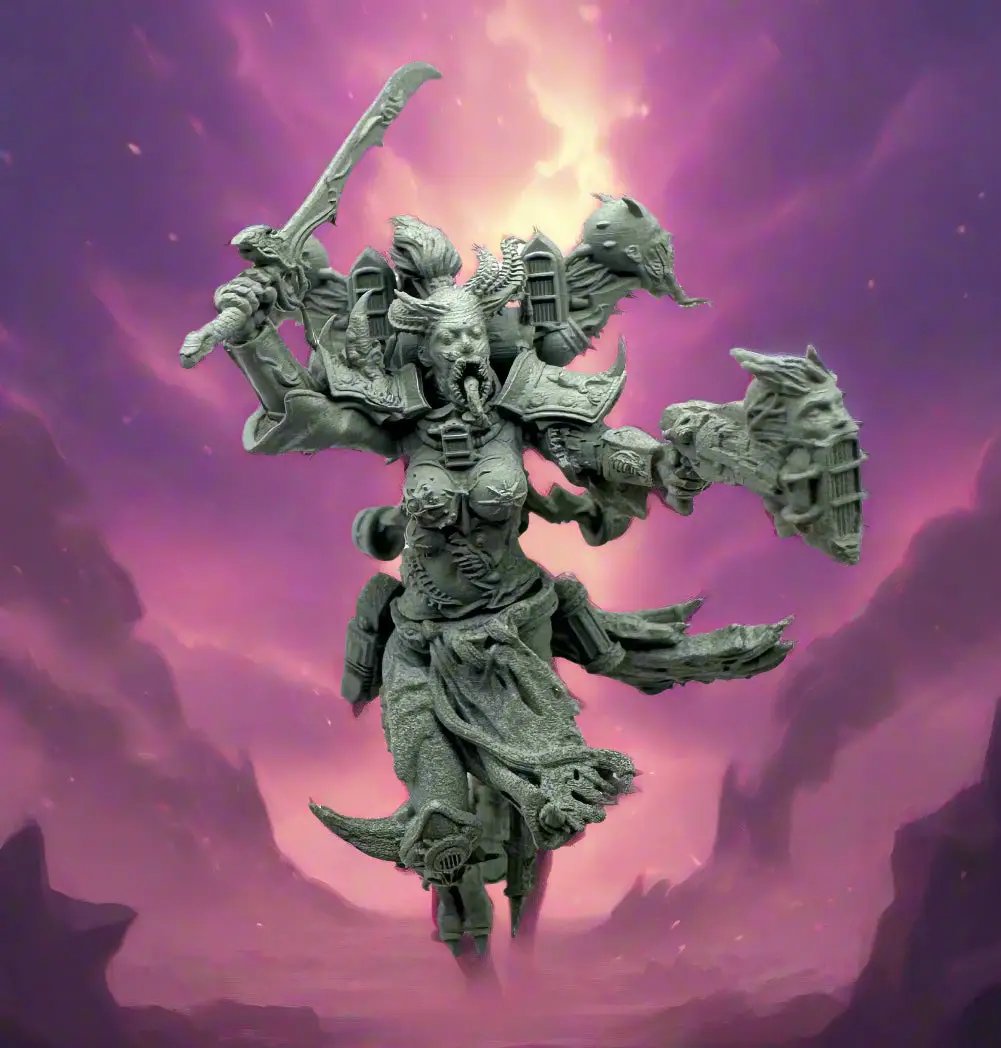 3D Printed Noisy Sister of Chaos miniature from Last Hope Miniatures by 3DArtGuy, featuring intricate details and dynamic pose.