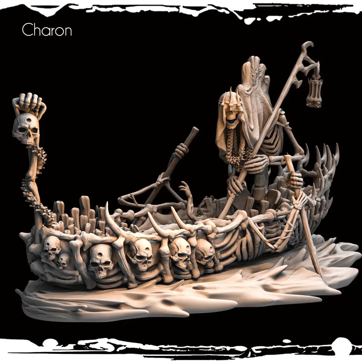 3D printed Charon miniature by Last Hope Miniatures for Monolith Arts, showing detailed sculpt with dark, textured surface.