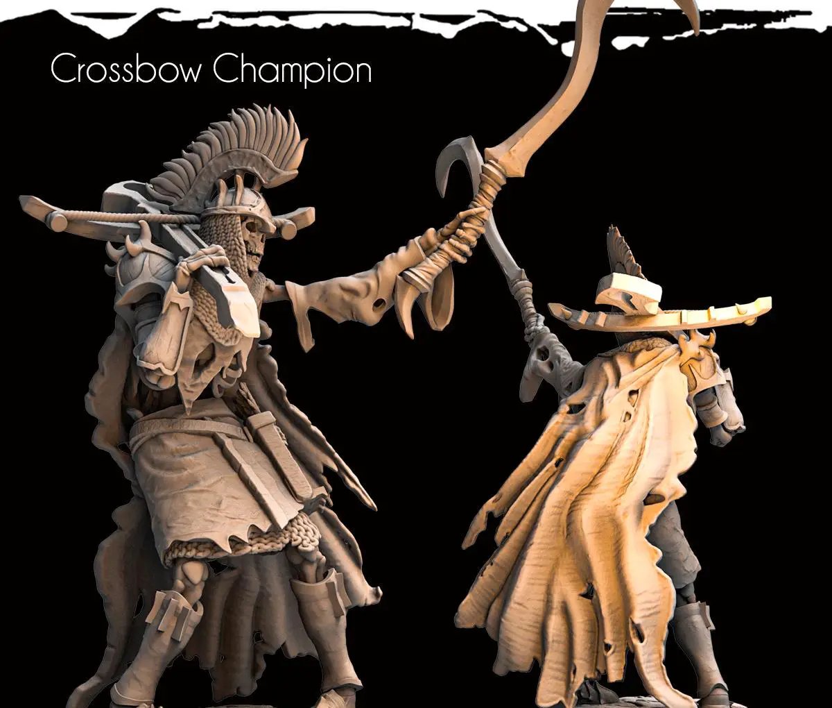 3D printed Crossbow Champion figure by Last Hope Miniatures, designed by Monolith Arts, showing detailed miniature with crossbow and armor.