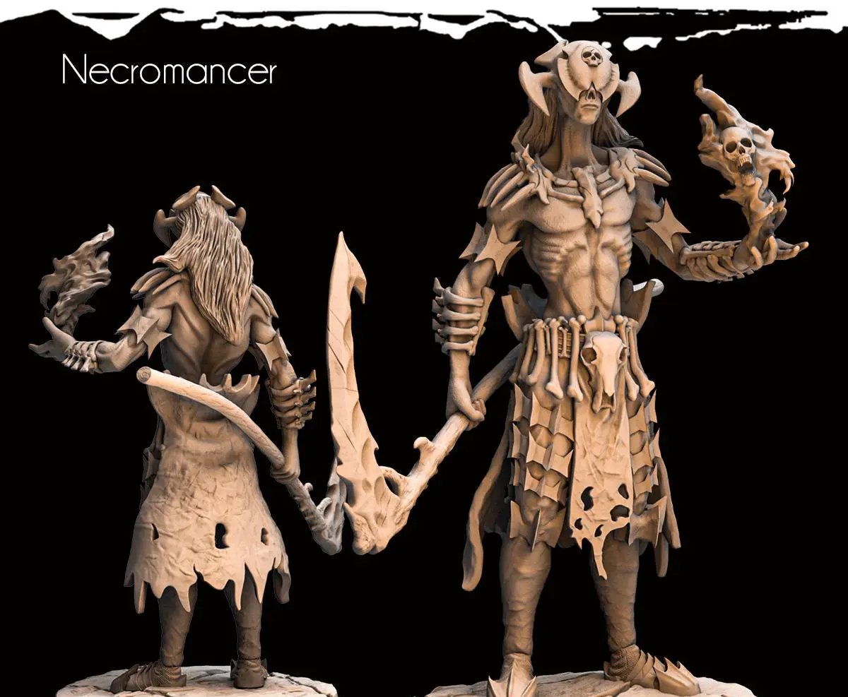 3D printed Necromancer miniature by Last Hope Miniatures, detailed dark sorcerer figure for tabletop gaming and collection.